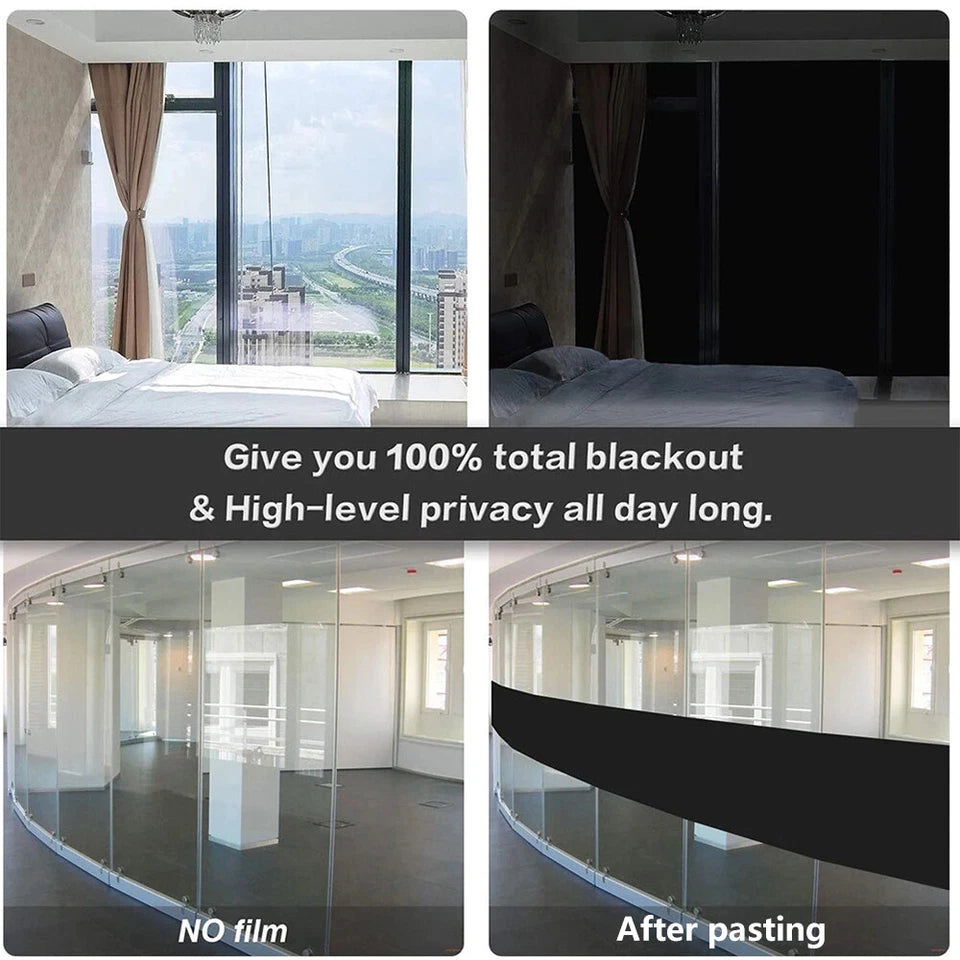 Blackout Static Cling Window Glass Film Privacy Protection To Block Sun Decor