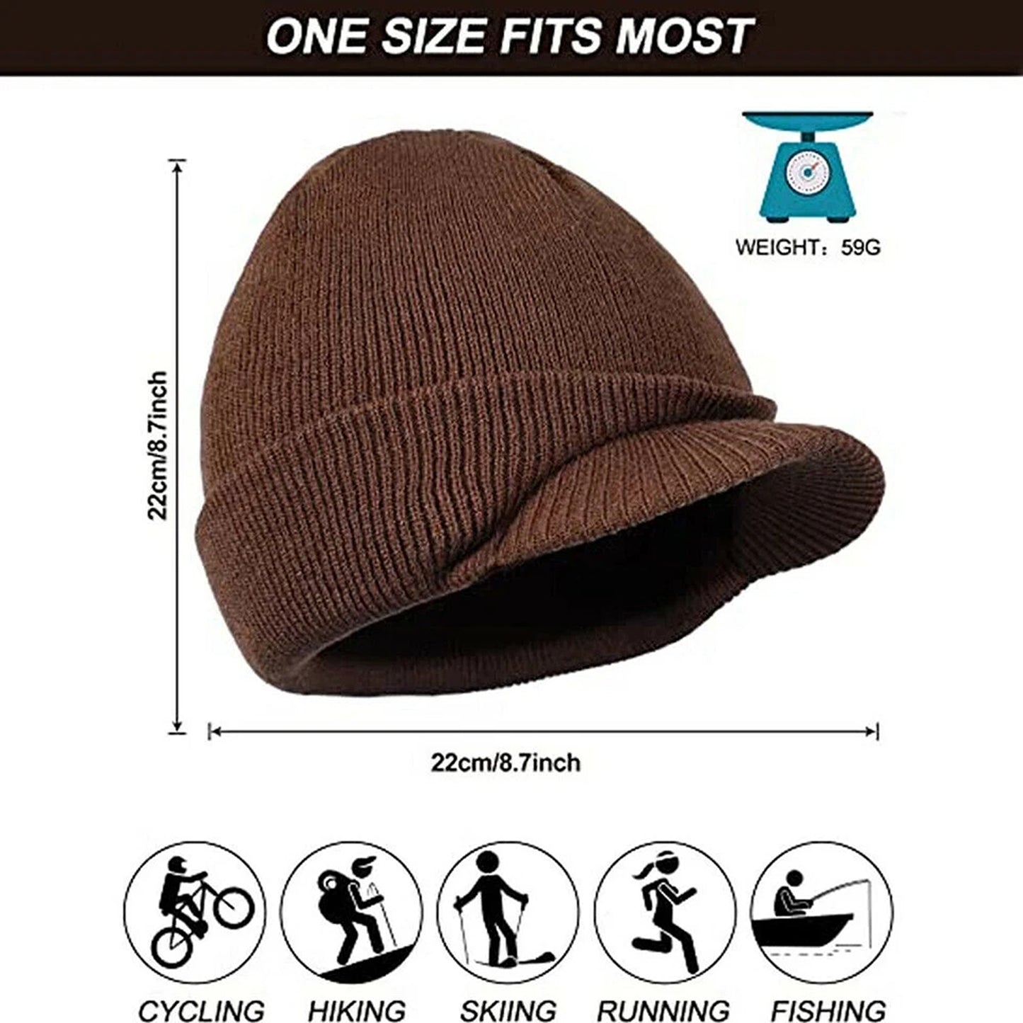 Light Grey Outdoor Fleece Lined Knit Hat for Cold Weather