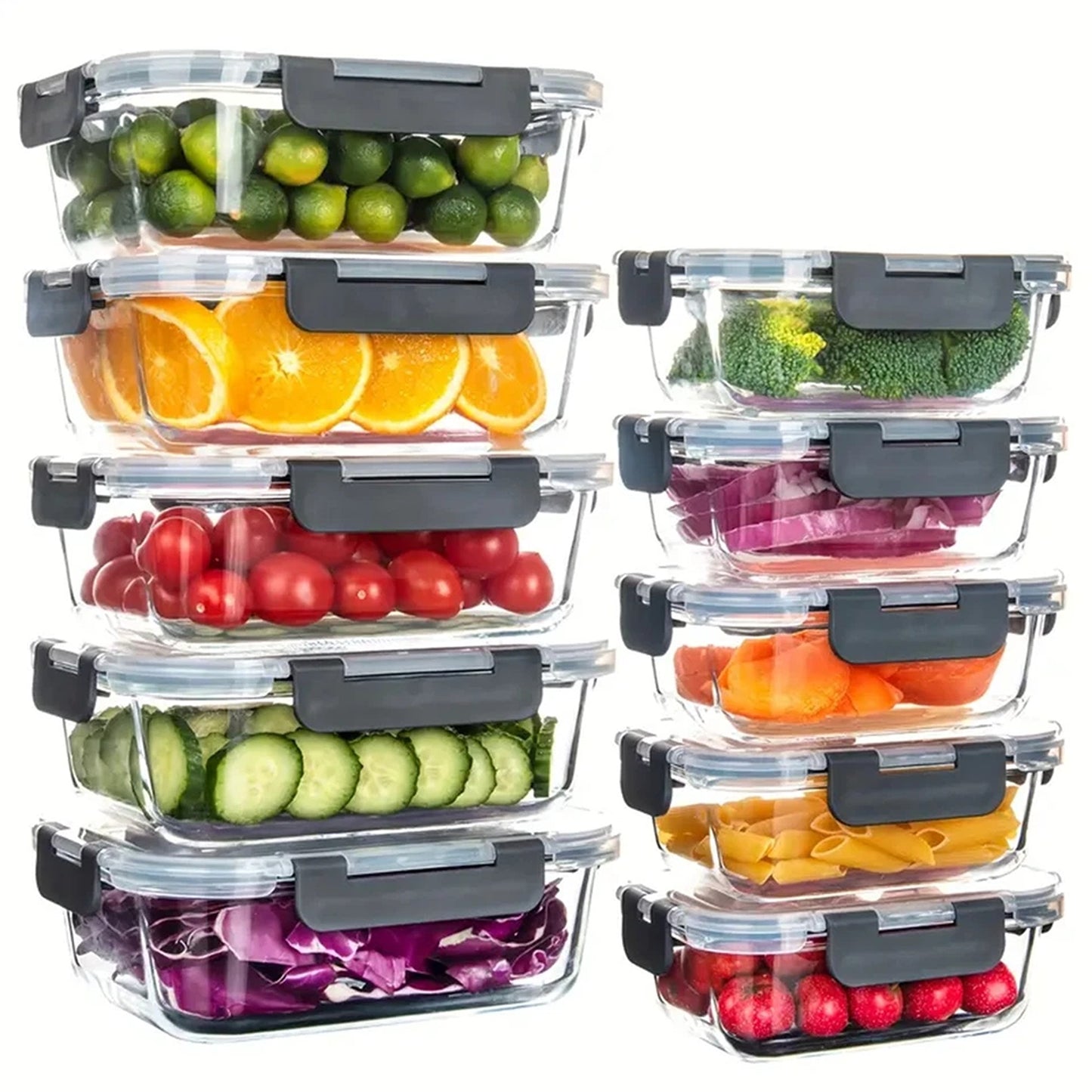 10 Pack Glass Meal Prep Containers with Airtight Lids