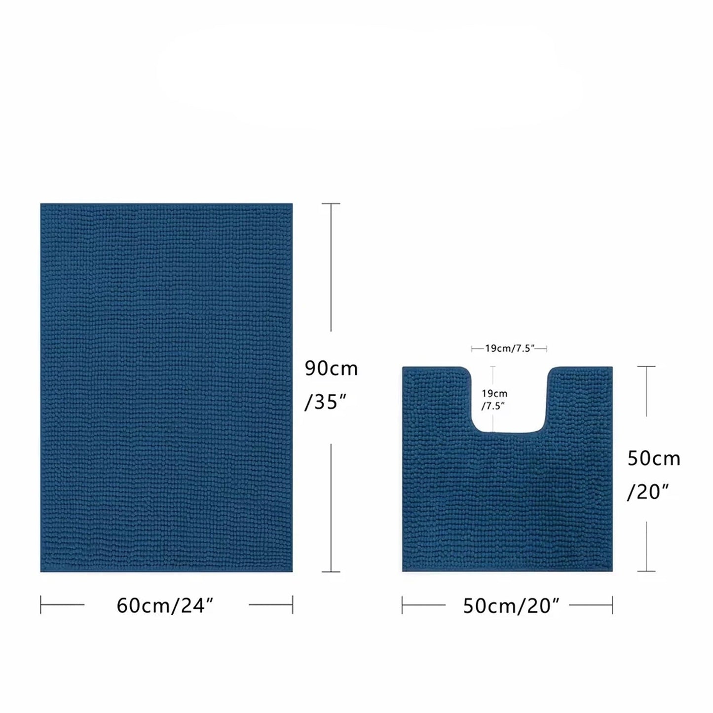 Indigo Blue Soft Chenille Bathroom and Toilet Floor Mat Set 2 Pieces