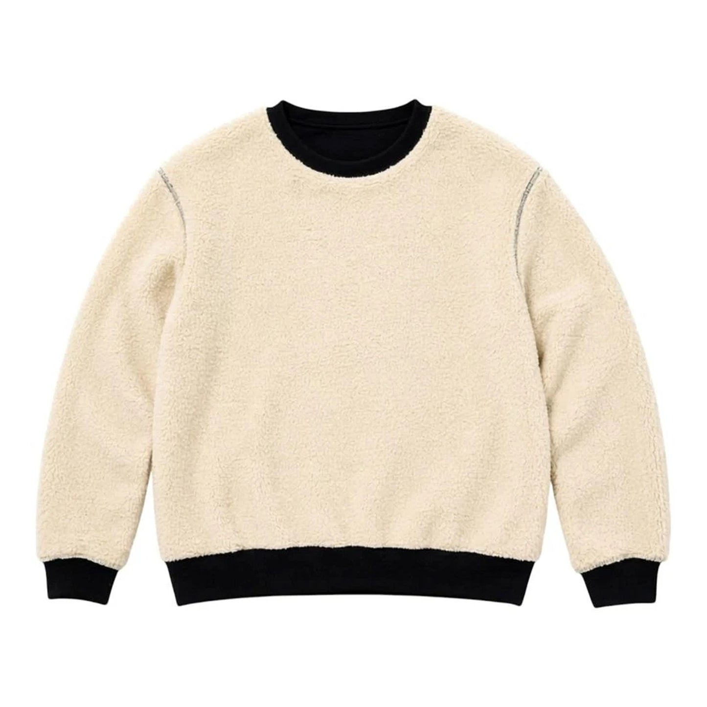 Black Unisex Sherpa Fleece Lined Crewneck Sweatshirt