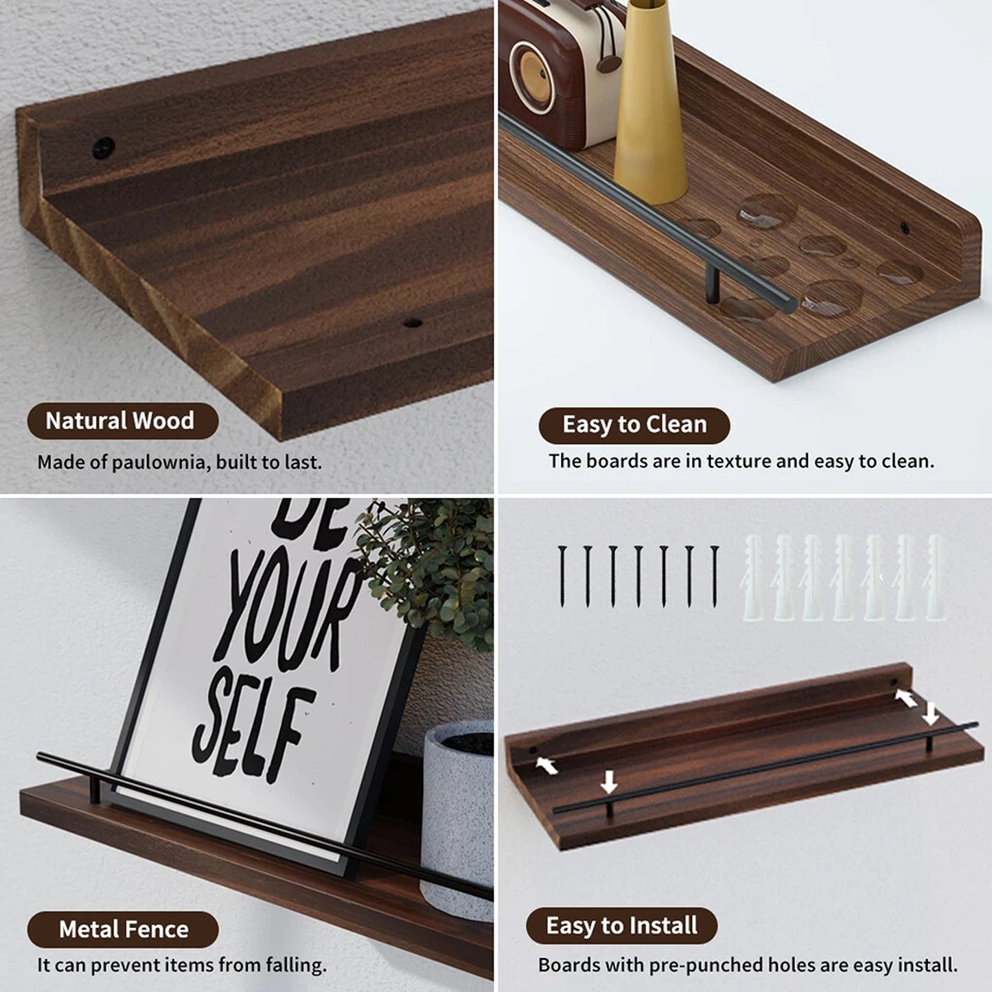 Brown Modern Floating Shelves for Books and Decor