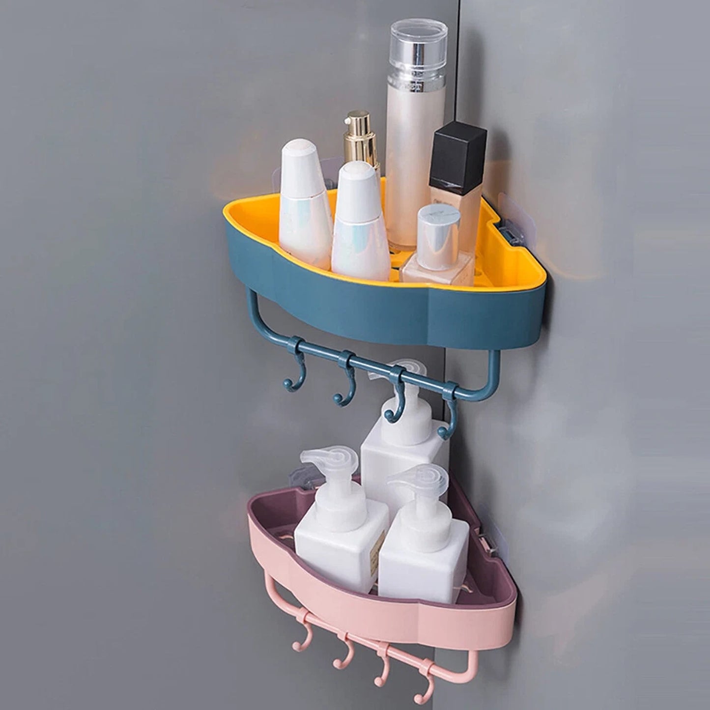 1x Kitchen Bathroom Corner Shower Suction Shelf Wall Storage Caddy Rack Basket