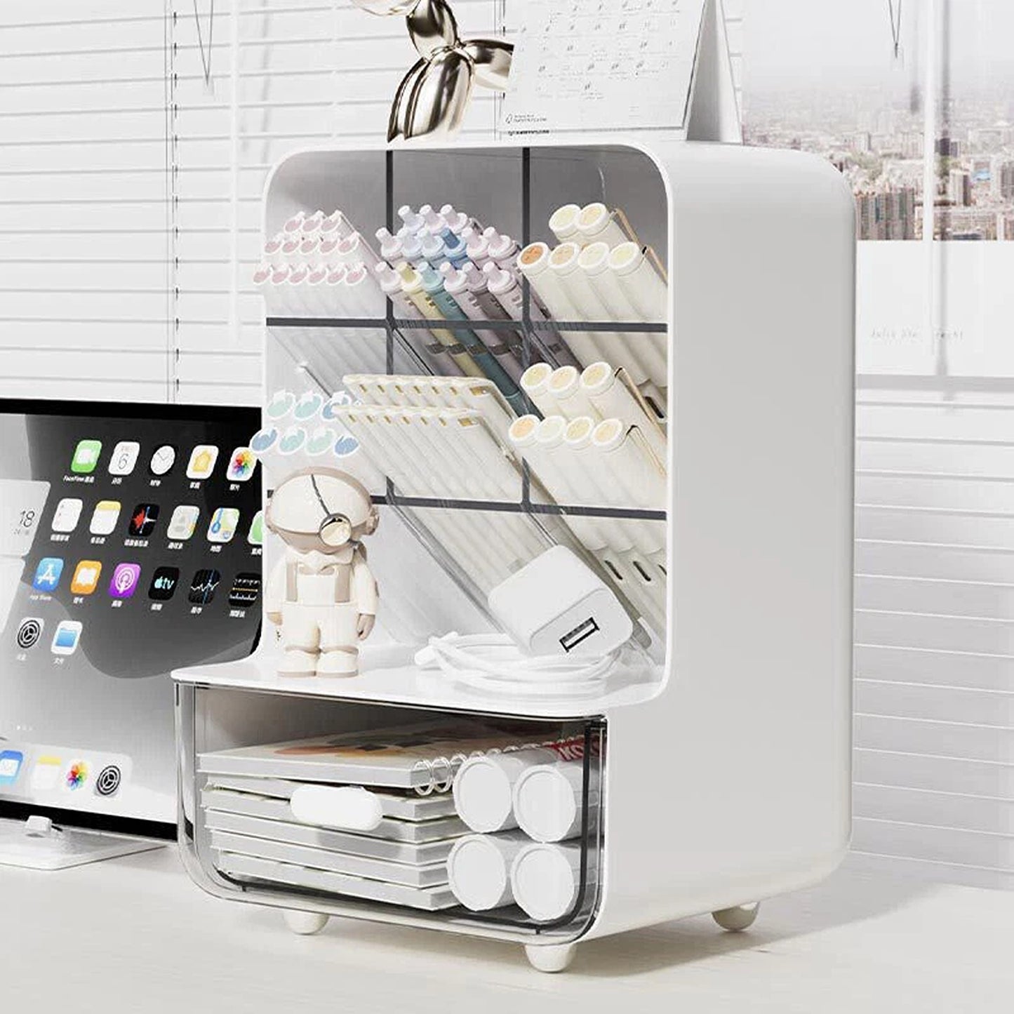 White Multi Purpose Desk Organizer for Pens and Stationery