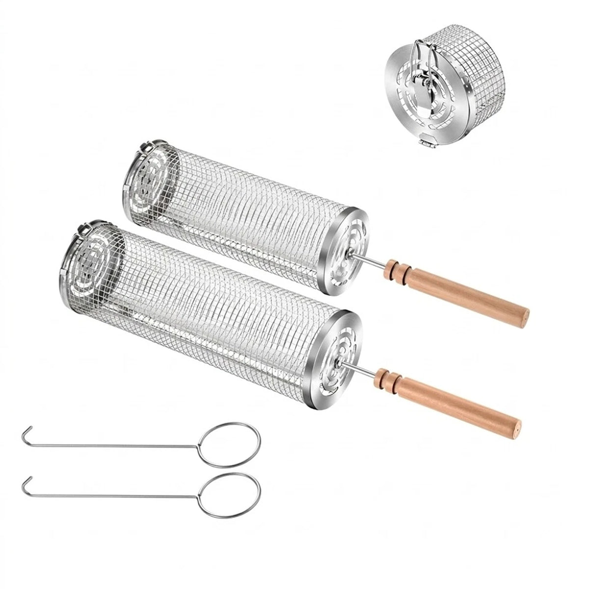 Rolling BBQ Grill Basket Tube Rotisserie Cooking Accessories 2pcs