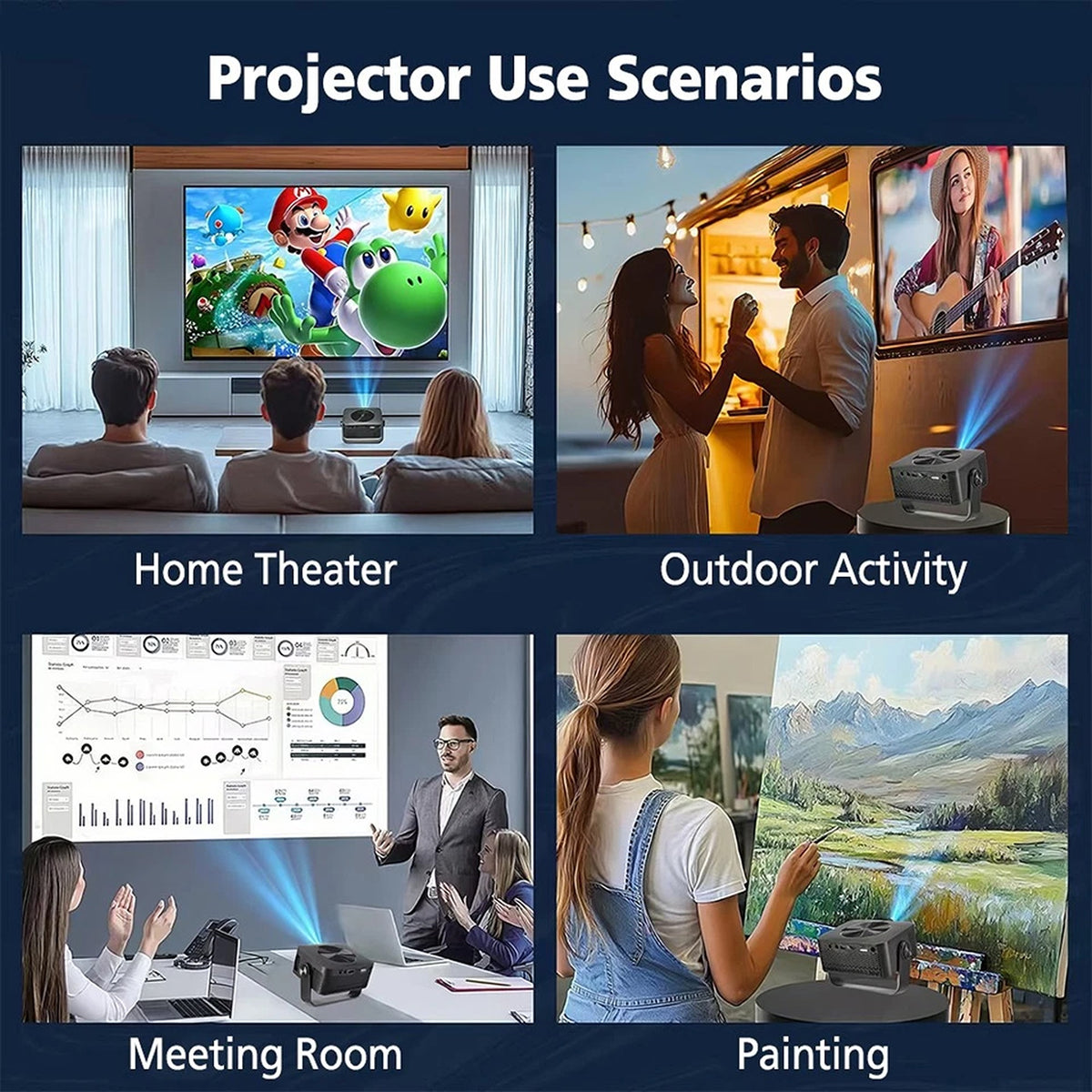 HD 1080p LED Projector with Auto Keystone HDMI USB and AUX Connection