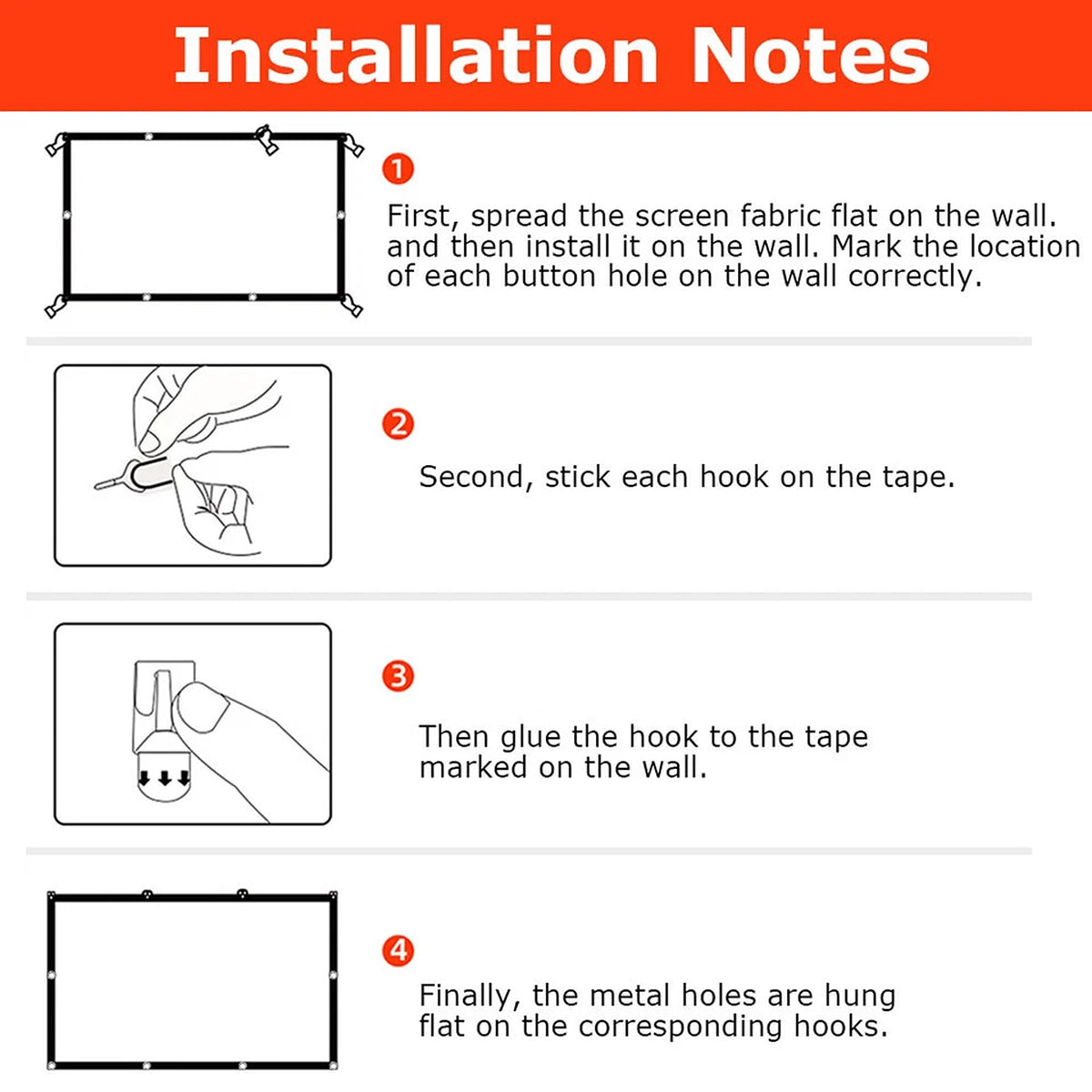 Foldable 120 Inch Projector Screen 16:9 HD Hanging Movie Cinema