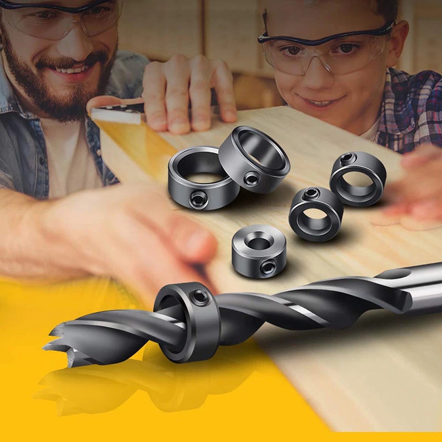 9 Piece Drill Bit Stop Collar Set with Positioning Rings