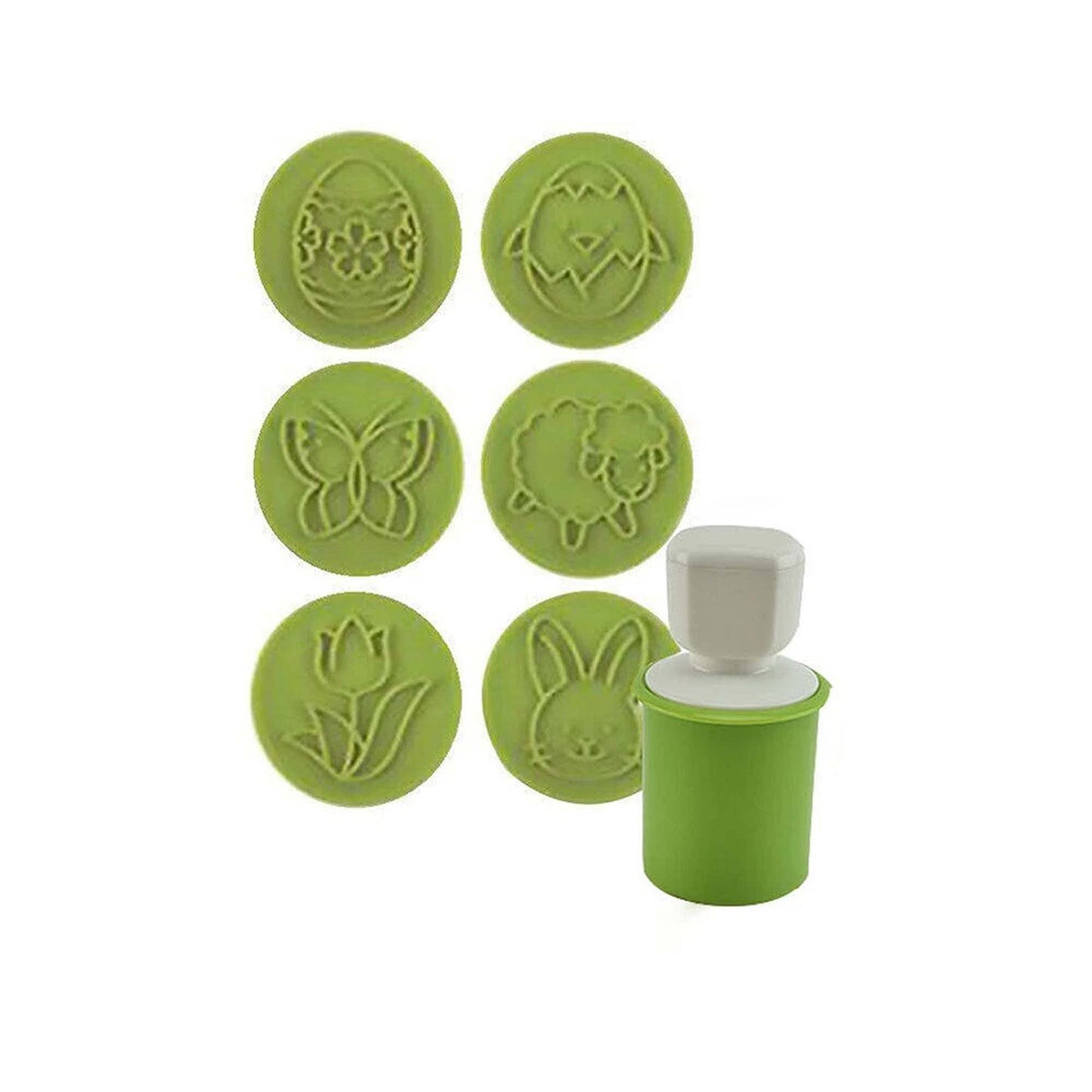 Green 6 Piece Biscuit Cookie Stamp Set With 6 Pattern Cutter Molds