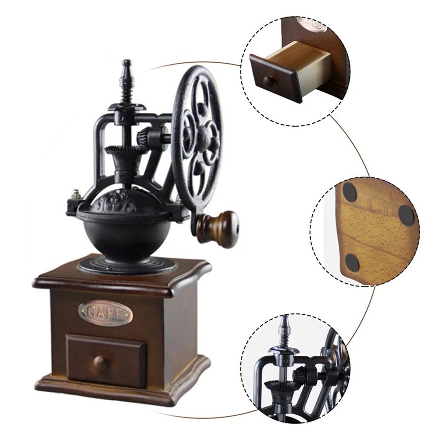 Manual Wooden Coffee Grinder with Cast Iron Burr