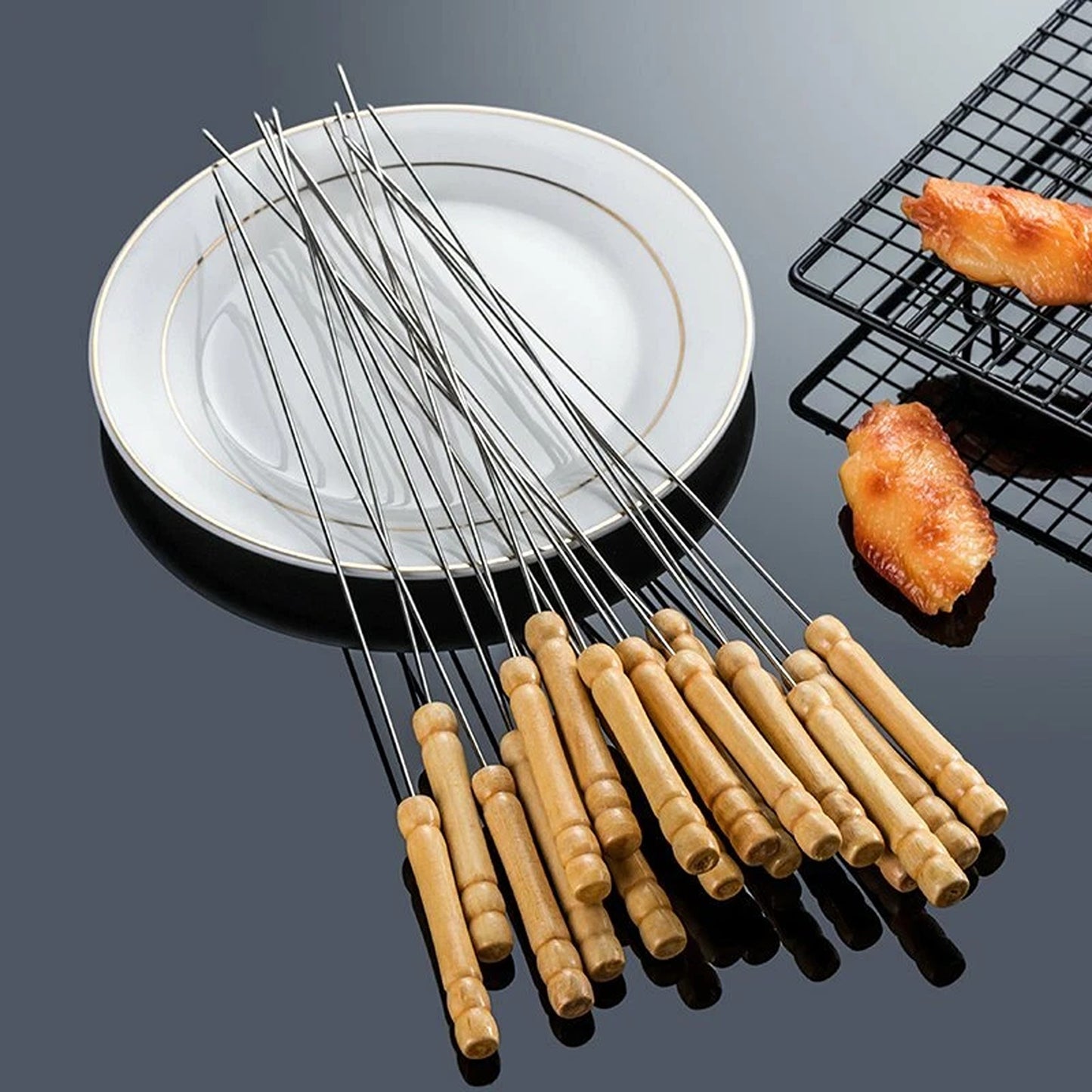 24 Piece Stainless Steel BBQ Skewer Set