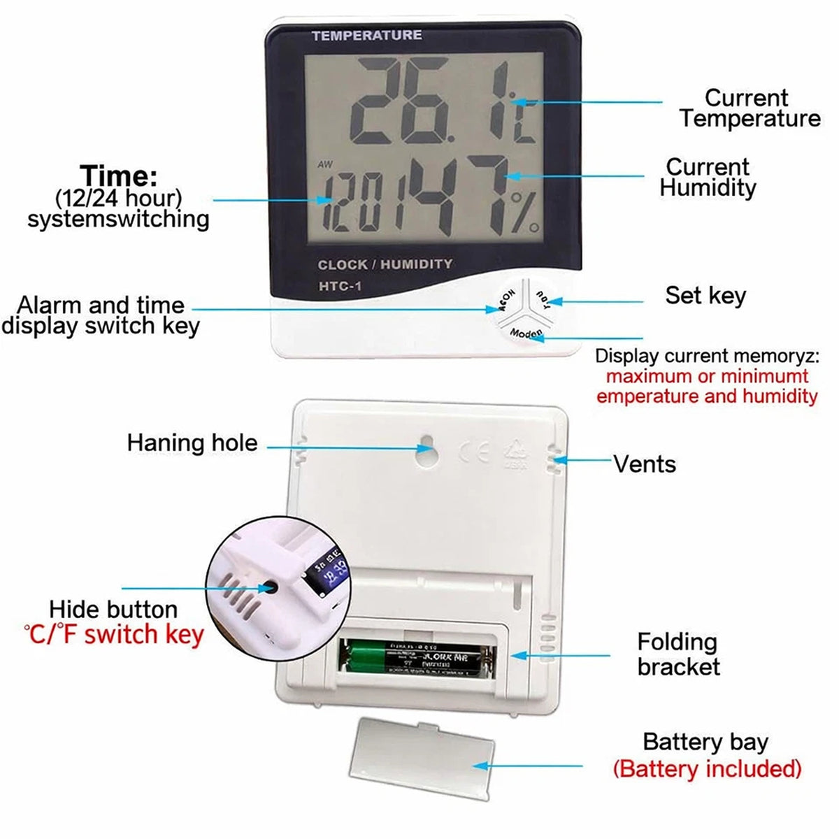 Digital Thermometer and Humidity Meter with LCD Hygrometer 2pcs