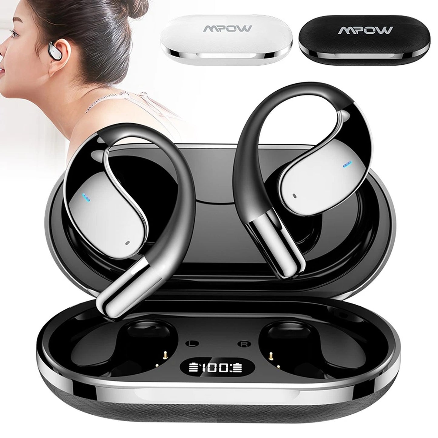 Black Wireless Bluetooth Earphones Sport Gym Earbuds With Microphone Sweatproof