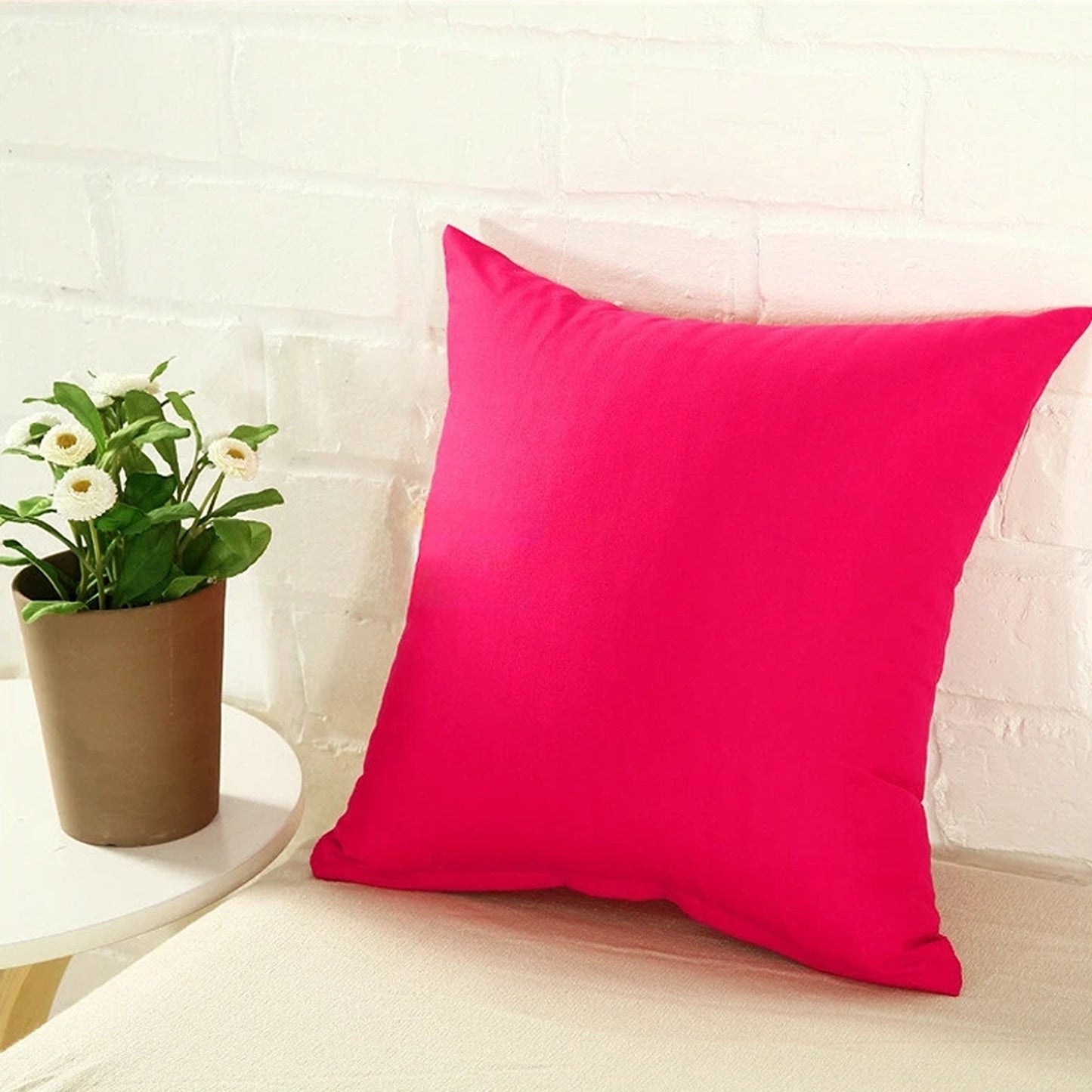 Hot Pink Minimalist Plain Cushion Cover Soft Decorative Pillow Case
