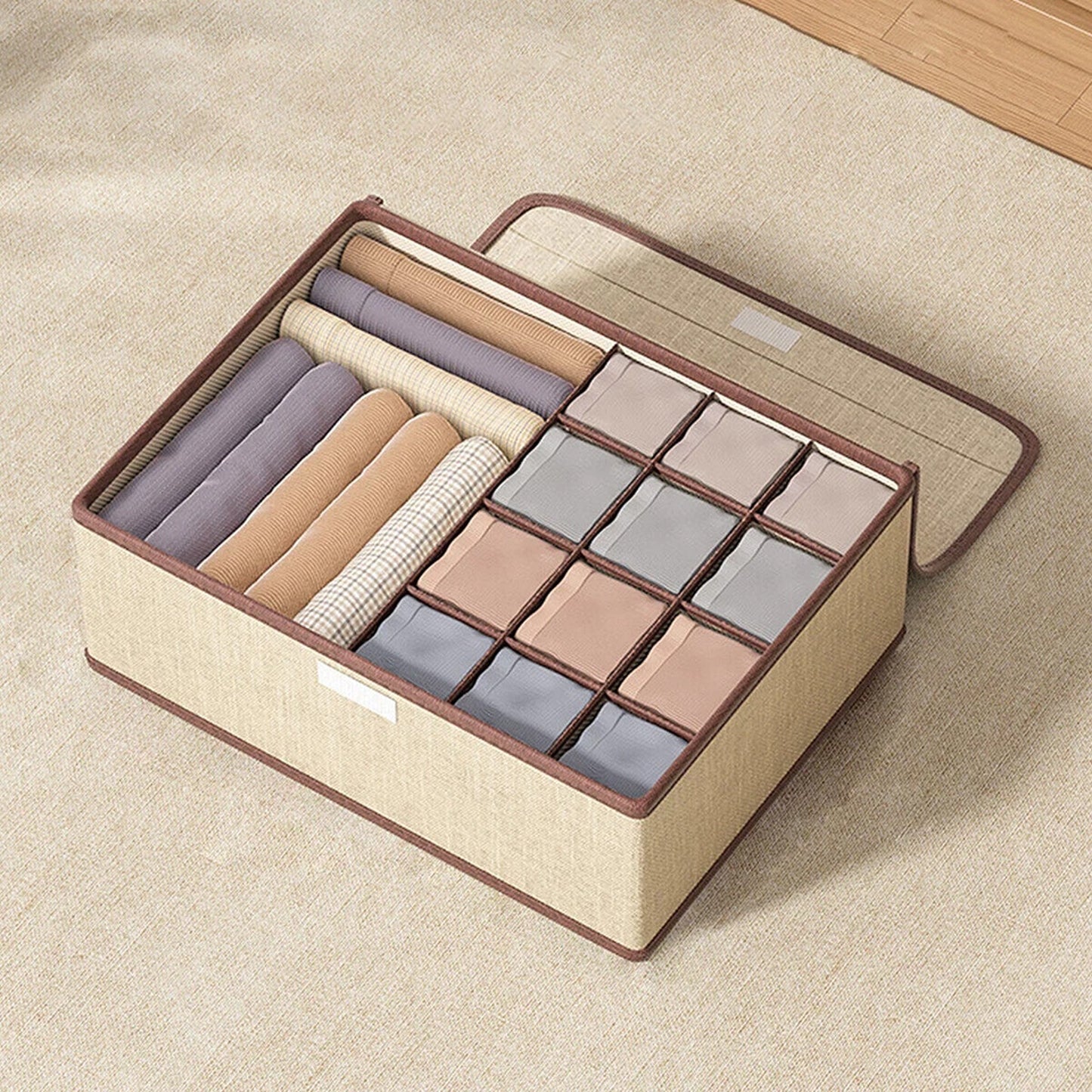 Beige Foldable Closet Drawer Organizer Boxes for Clothing Storage