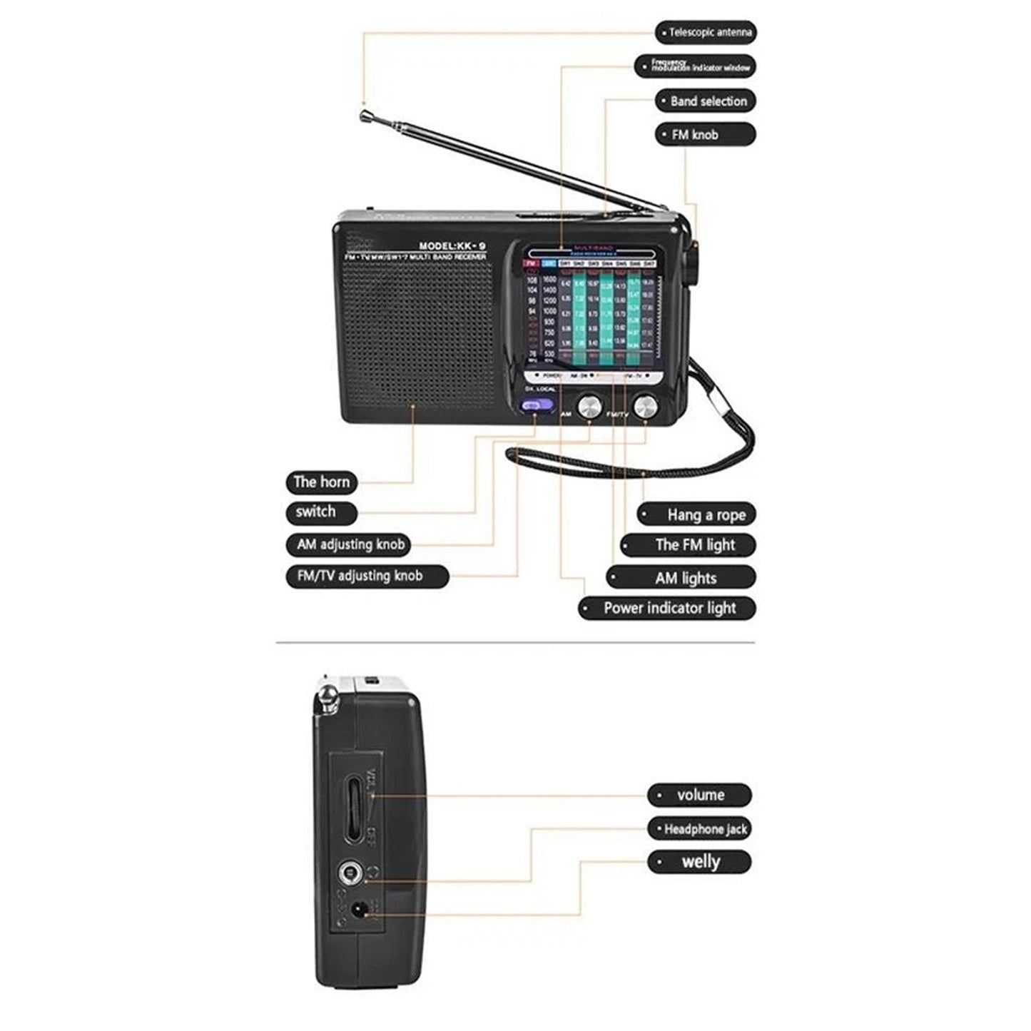 Black Compact Emergency Radio for Home and Outdoor Activities