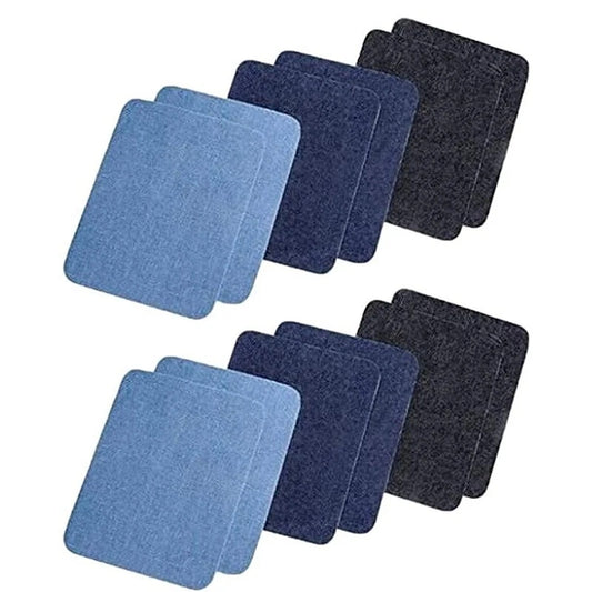 12 Piece Denim Fabric Iron On Mending Patch Kit