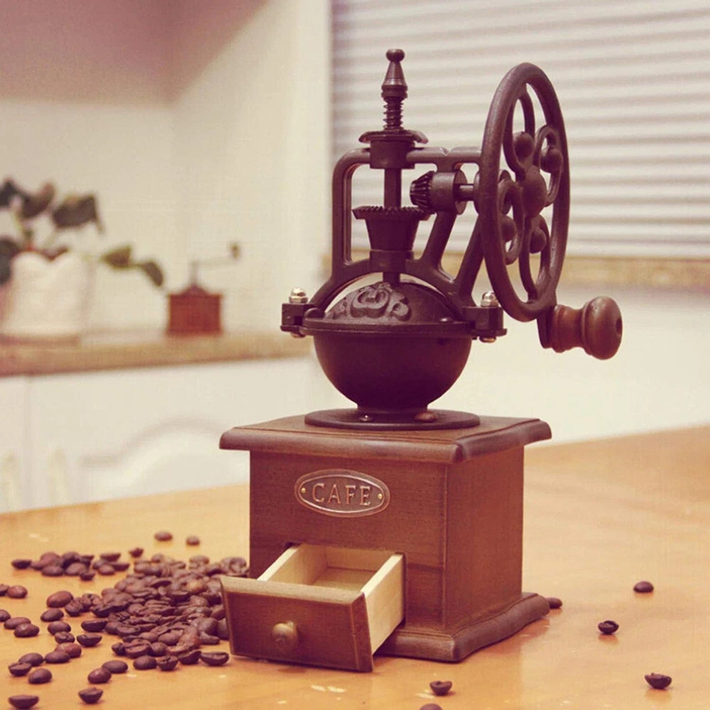 Manual Wooden Coffee Grinder with Cast Iron Burr