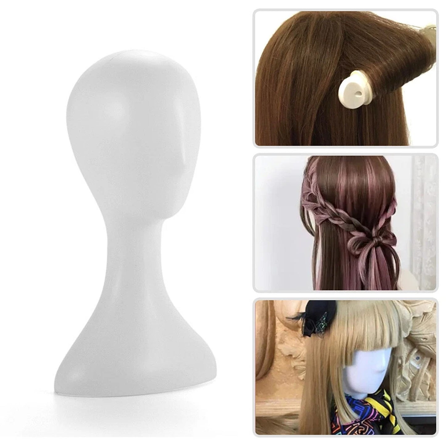 White Plastic Female Mannequin Head for Wig Hat and Scarf Display