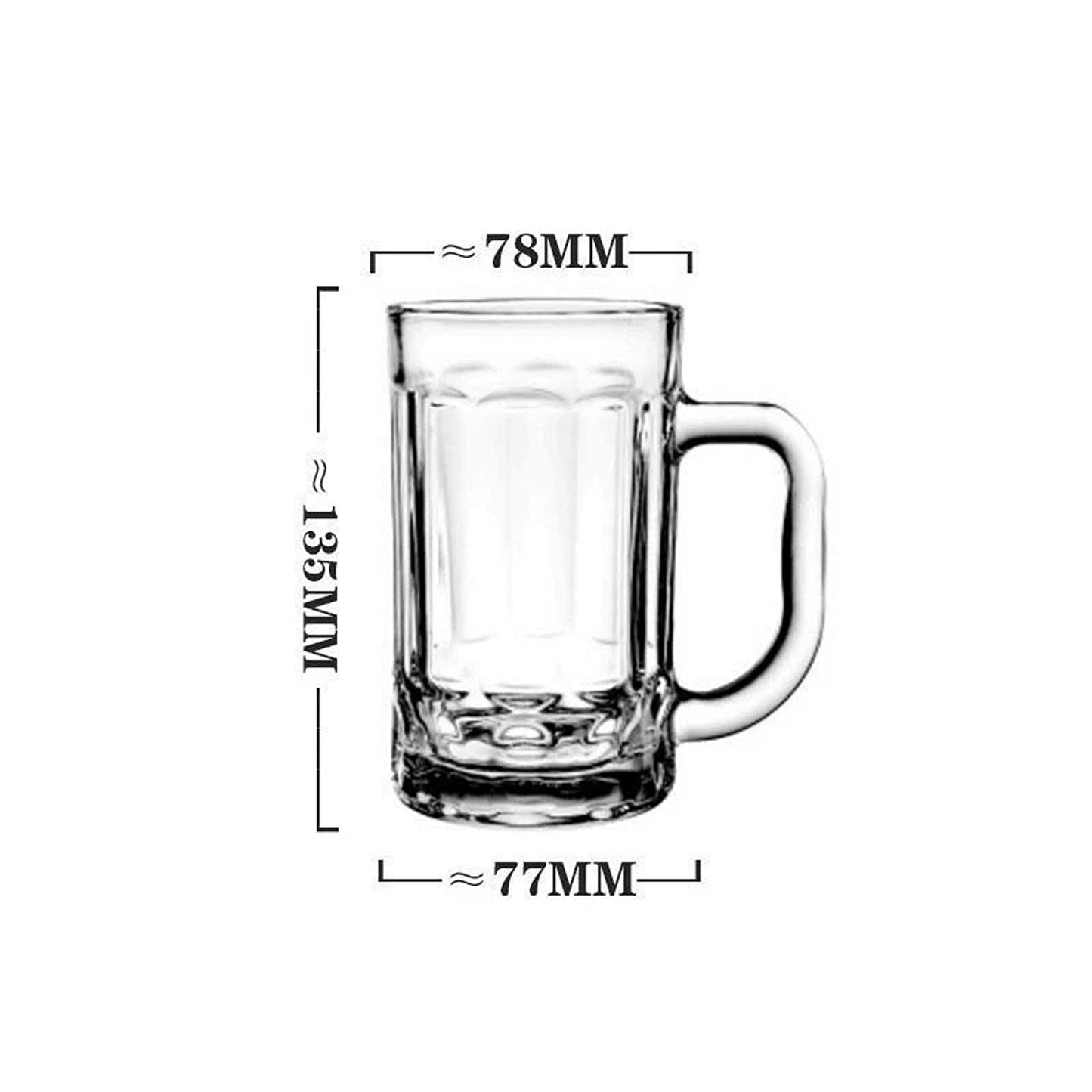 6 Piece 400ml Heavy Glass Beer Mugs with Handles