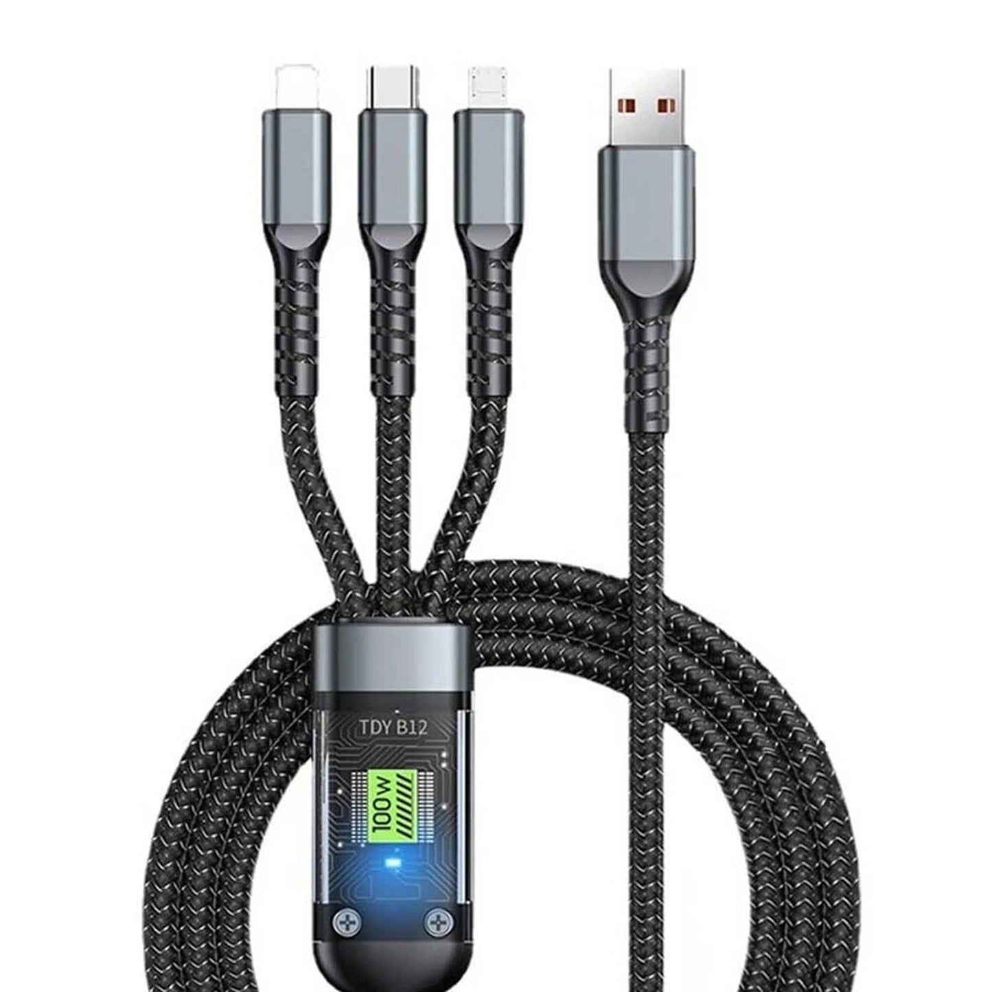 3 In 1 Fast Charging Cable USB Type C iPhone Samsung 100W Braided Cable