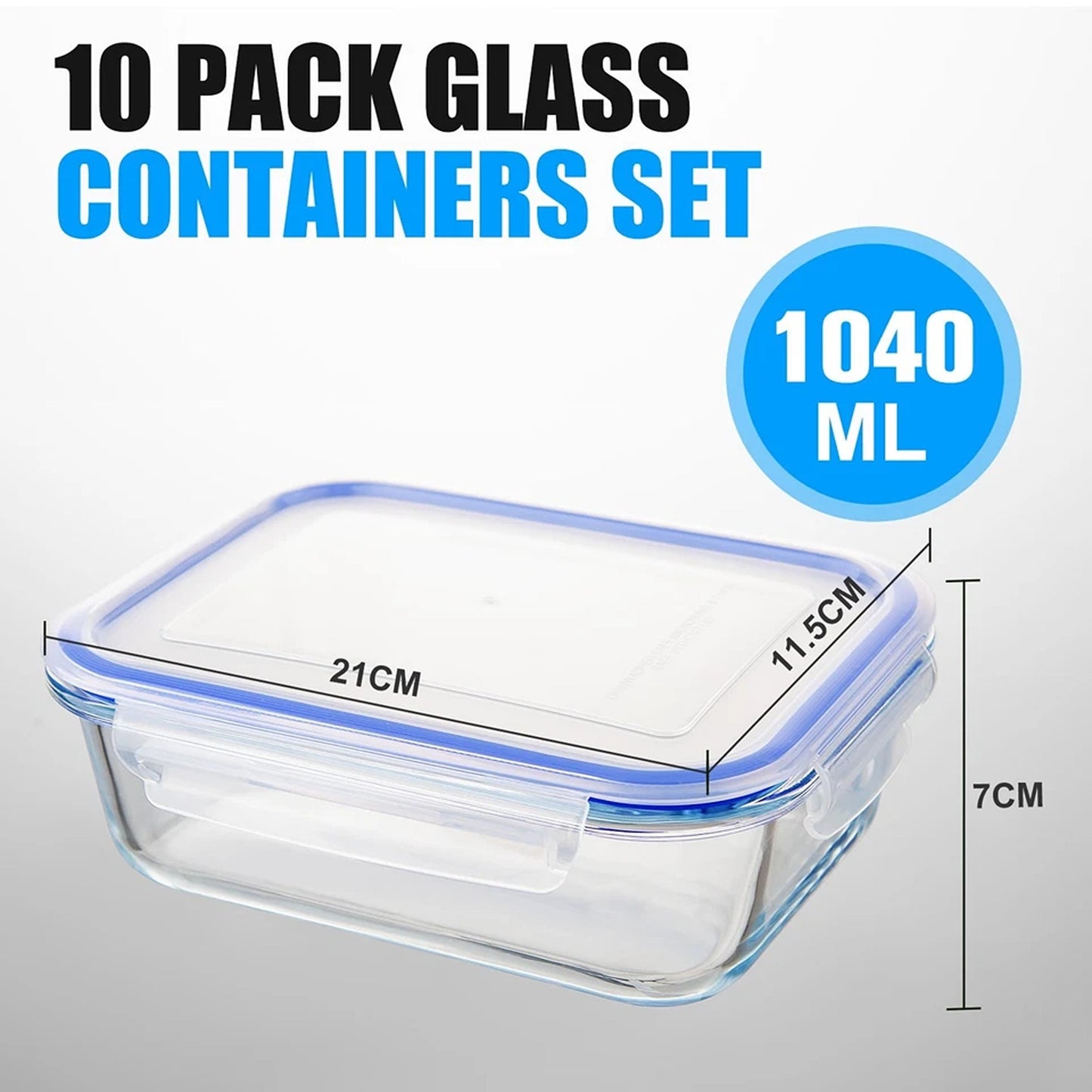 10 Pack Glass Meal Prep Containers with Leakproof Lids