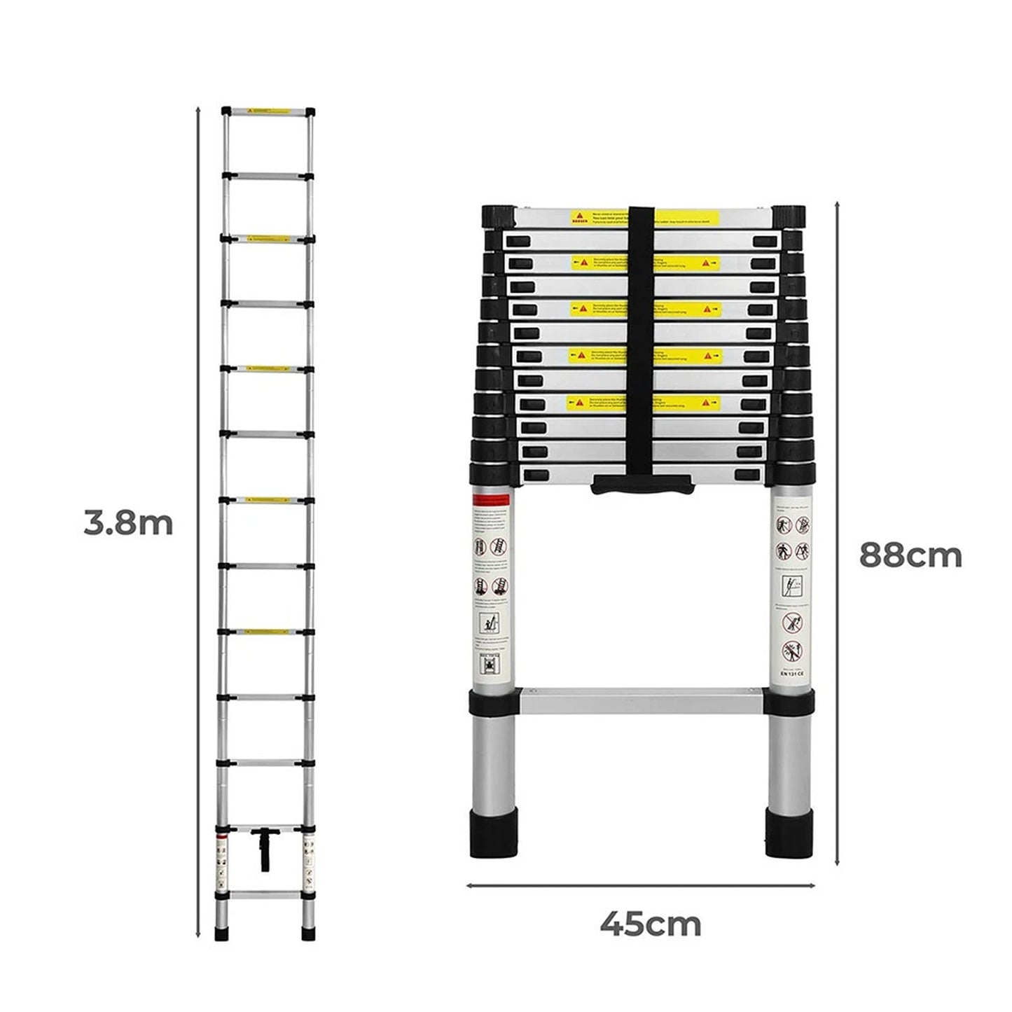 3.8M Telescopic Folding Ladder Aluminium Extension Step Ladder