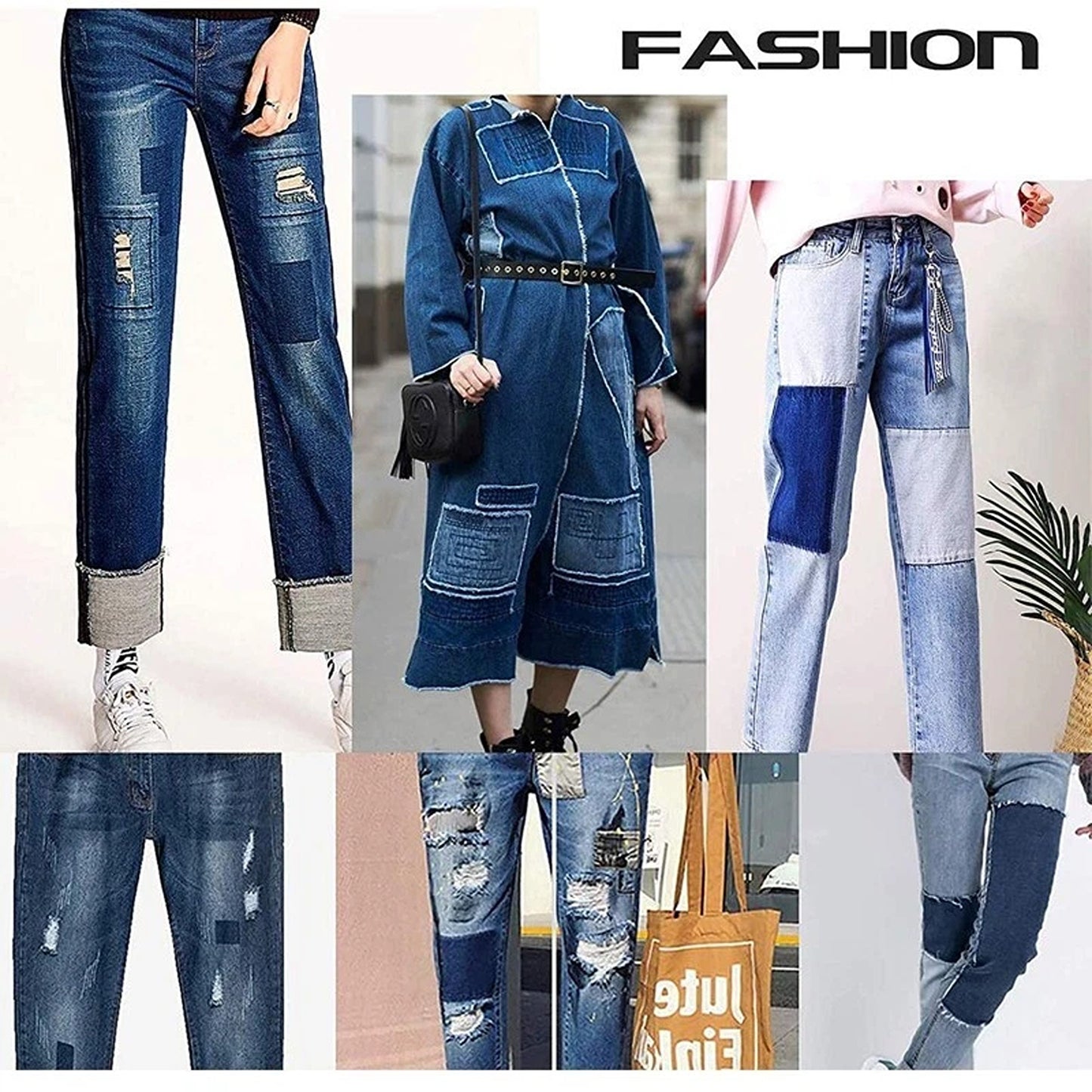 12 Piece Denim Fabric Iron On Mending Patch Kit