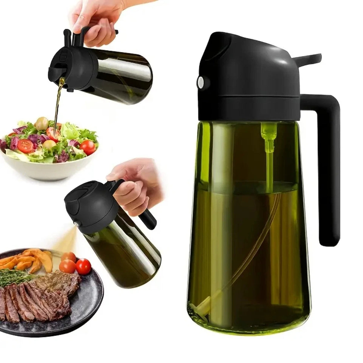 2 in 1 Olive Oil Sprayer and Dispenser Bottle for Cooking Baking and BBQ