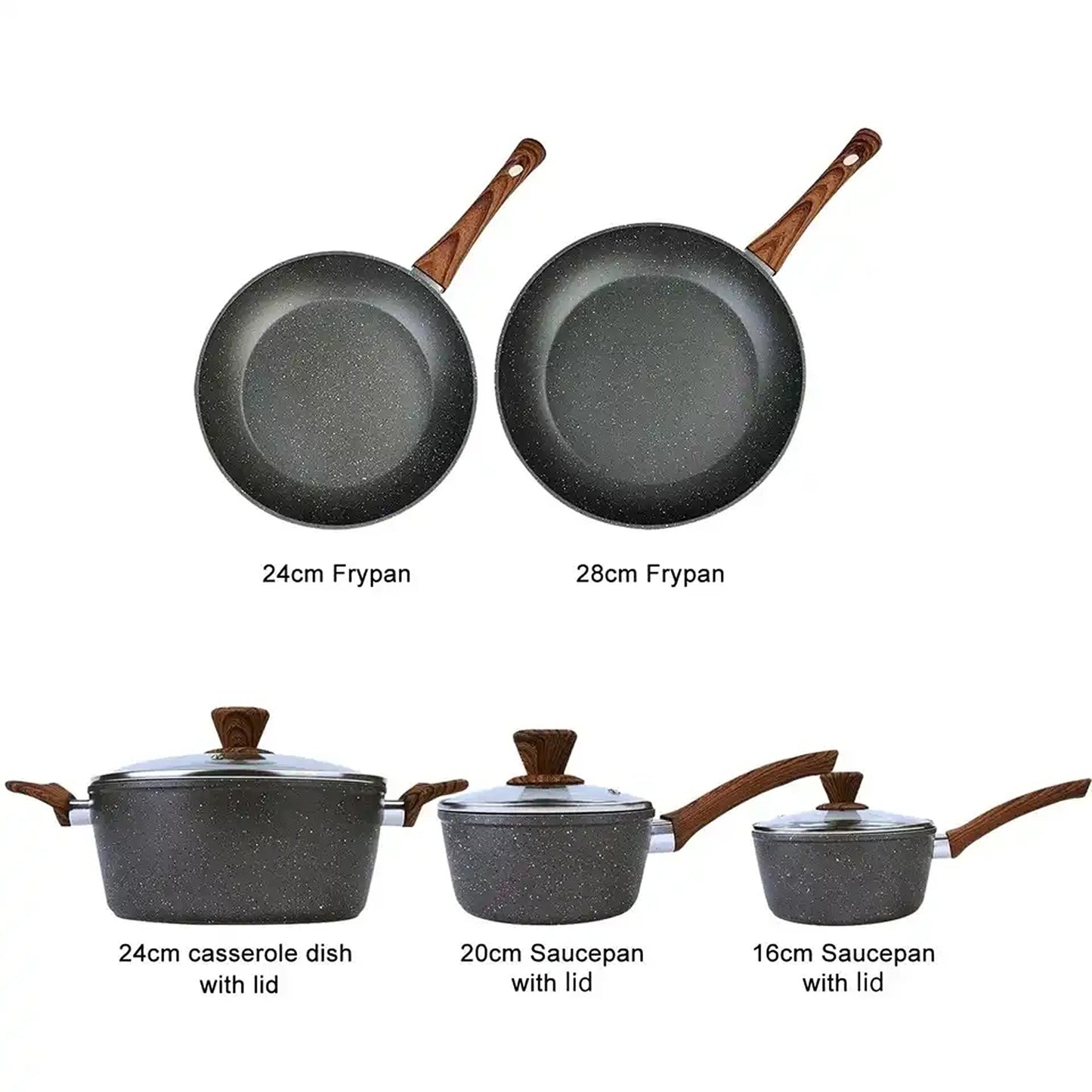 8x Non-stick Frying Pan Cookware Set Frypan Casserole Saucepan Pot Cooking