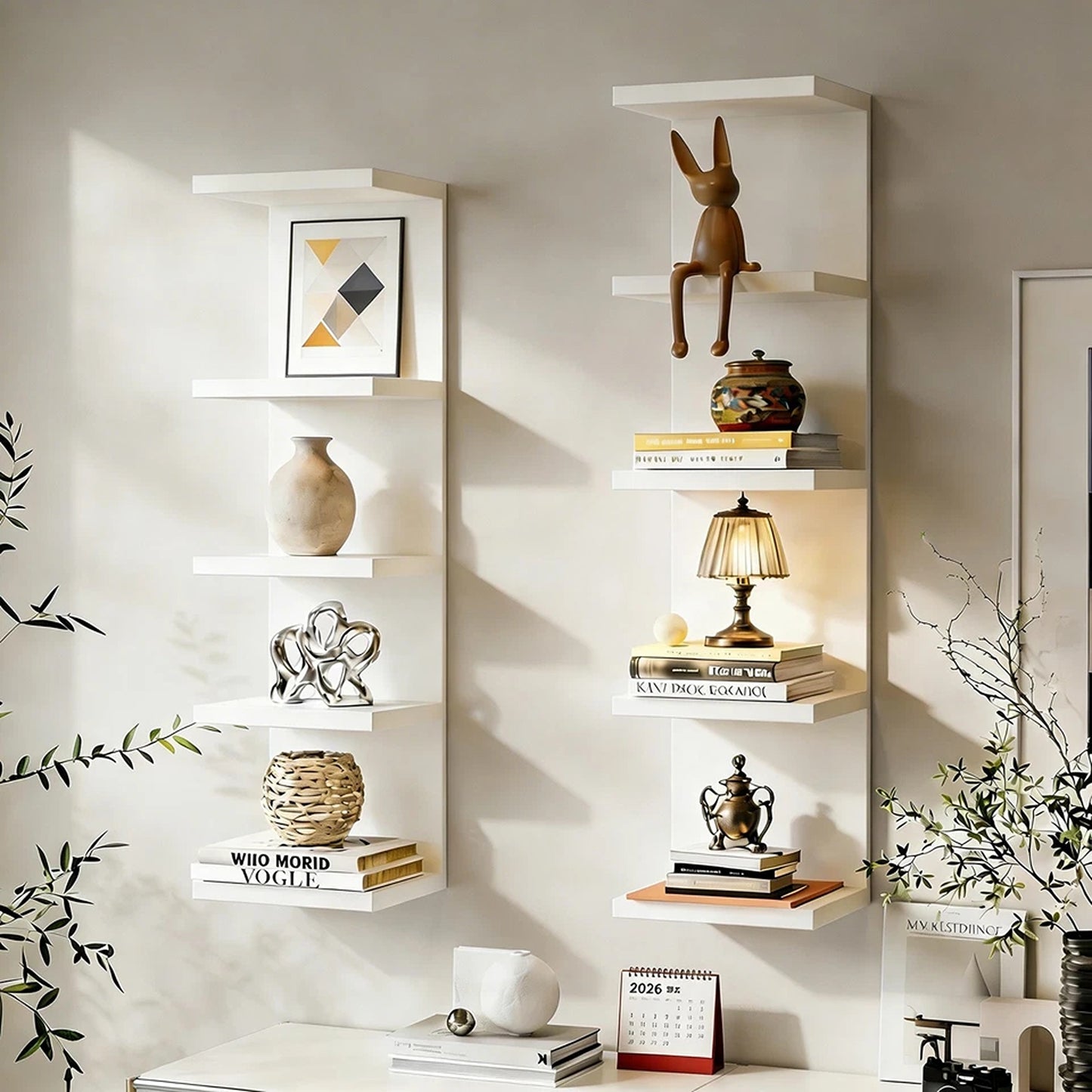 White 5 Tier Floating Wall Shelf Unit for Storage and Display