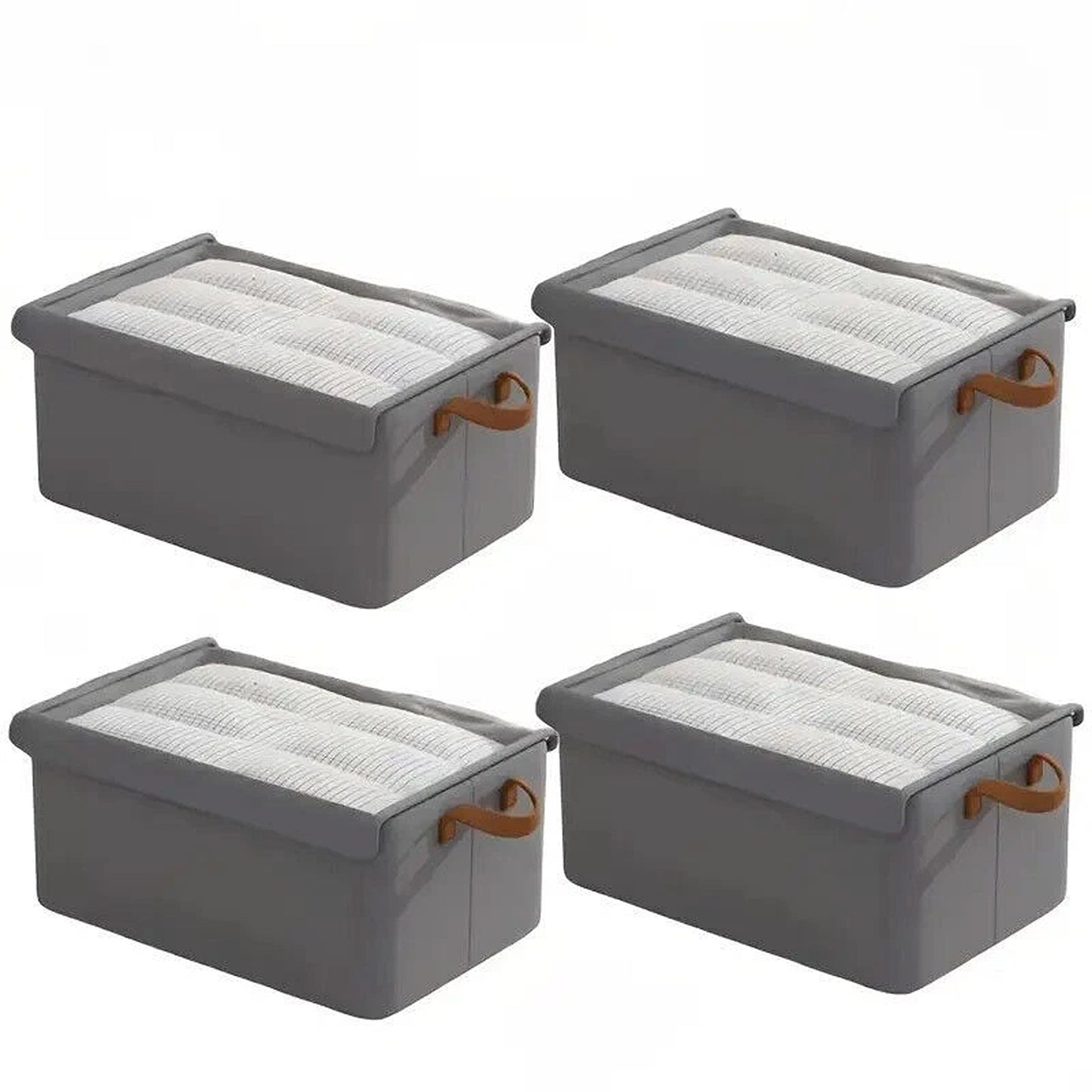 Grey Fabric Clothes Storage Organizer Boxes 4 Piece Set