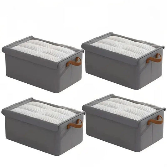 Grey Fabric Clothes Storage Organizer Boxes 4 Piece Set