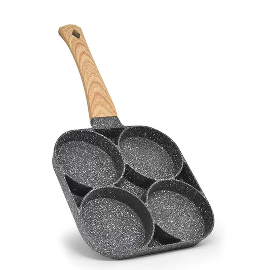 4 Hole Omelet Pan Egg Burger Ham Pancake Maker with Wooden Handle