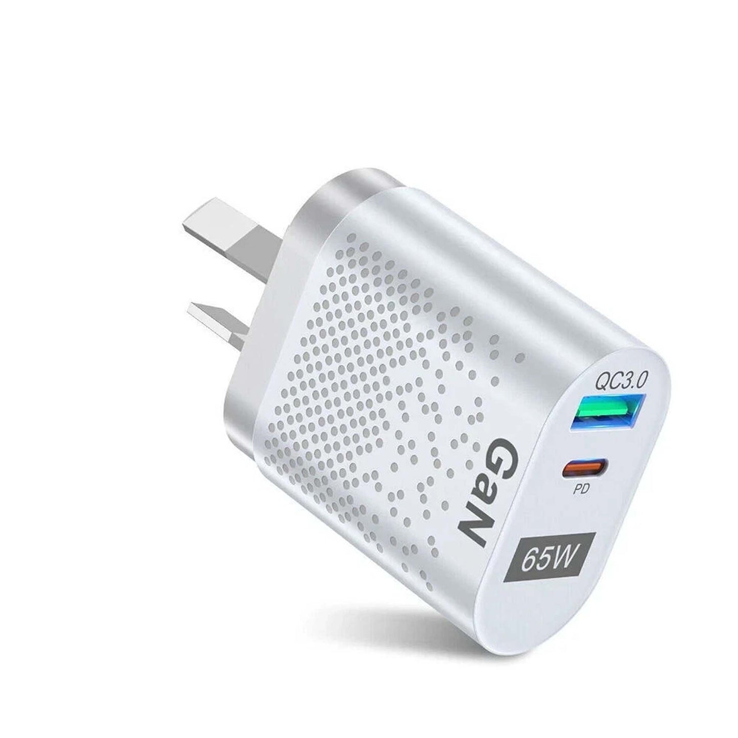 White 65W GaN Fast Charger USB C PD QC 3.0 Wall Adapter