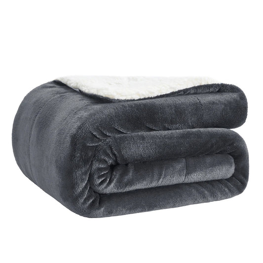 Sherpa Flannel Fleece Blanket Soft Warm Cozy Throw for Bed Sofa Couch - Charcoal