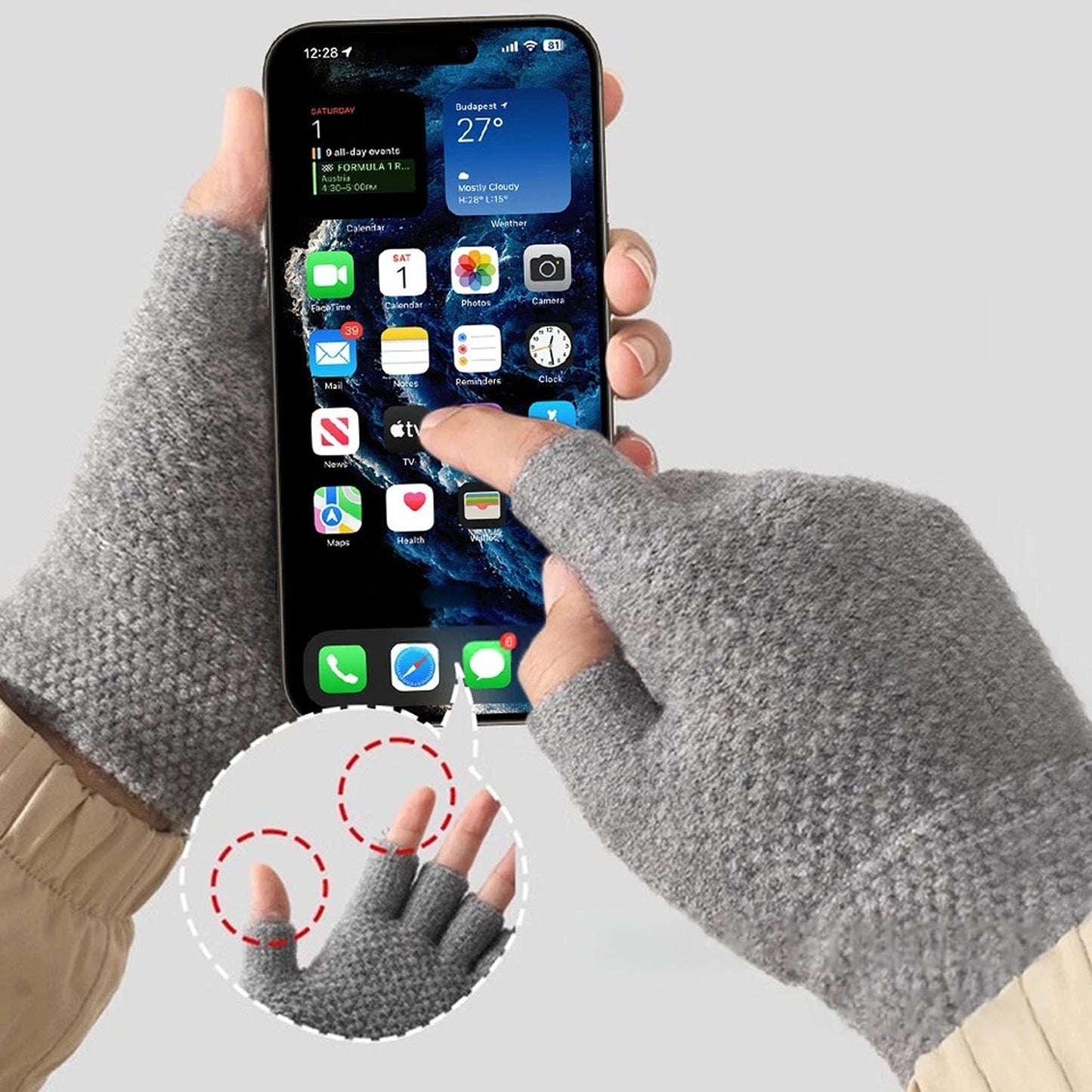 2x Winter Alpaca Wool Fingerless Gloves Thermal Mens Knitted Half Finger Mittens