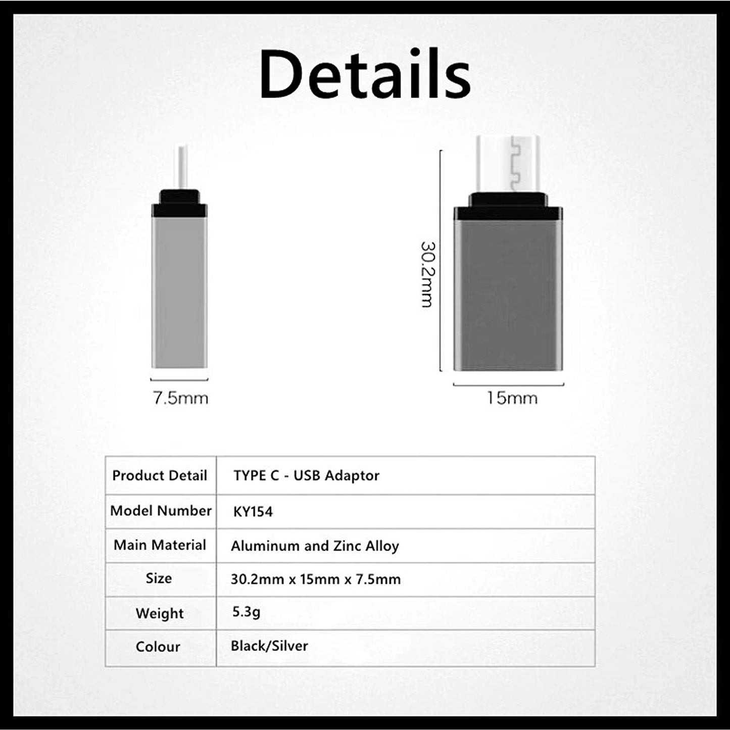 Black USB C Male To USB 3.0 A Female OTG Adapter Fast Data Converter