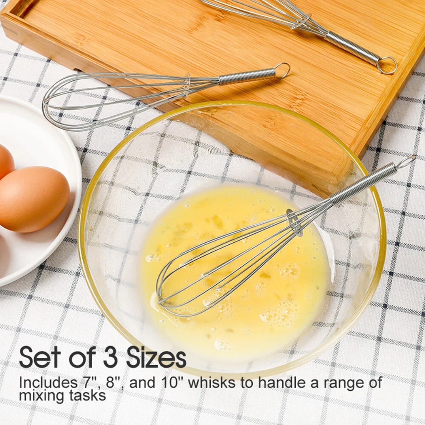 3 Piece Stainless Steel Balloon Whisk Set for Baking and Cooking