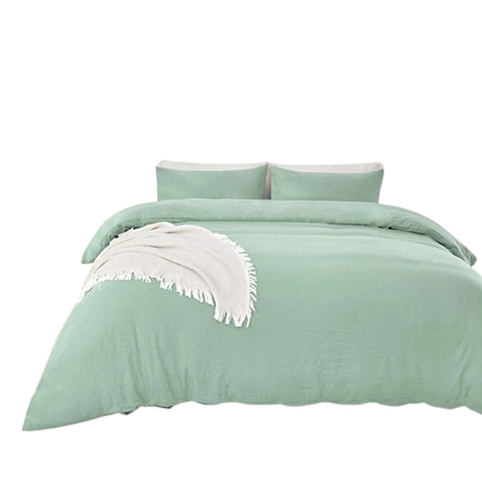 Sage Green 3 Piece Ultra Soft Quilt Doona Duvet Cover Set for All Bed Sizes