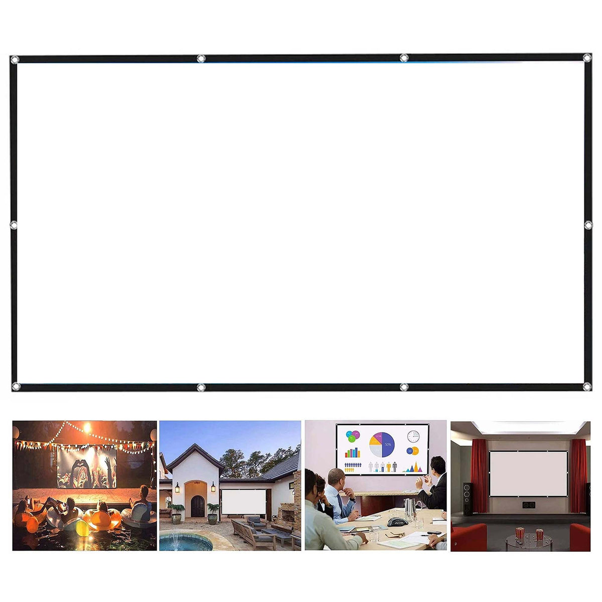 Foldable 120 Inch Projector Screen 16:9 HD Hanging Movie Cinema