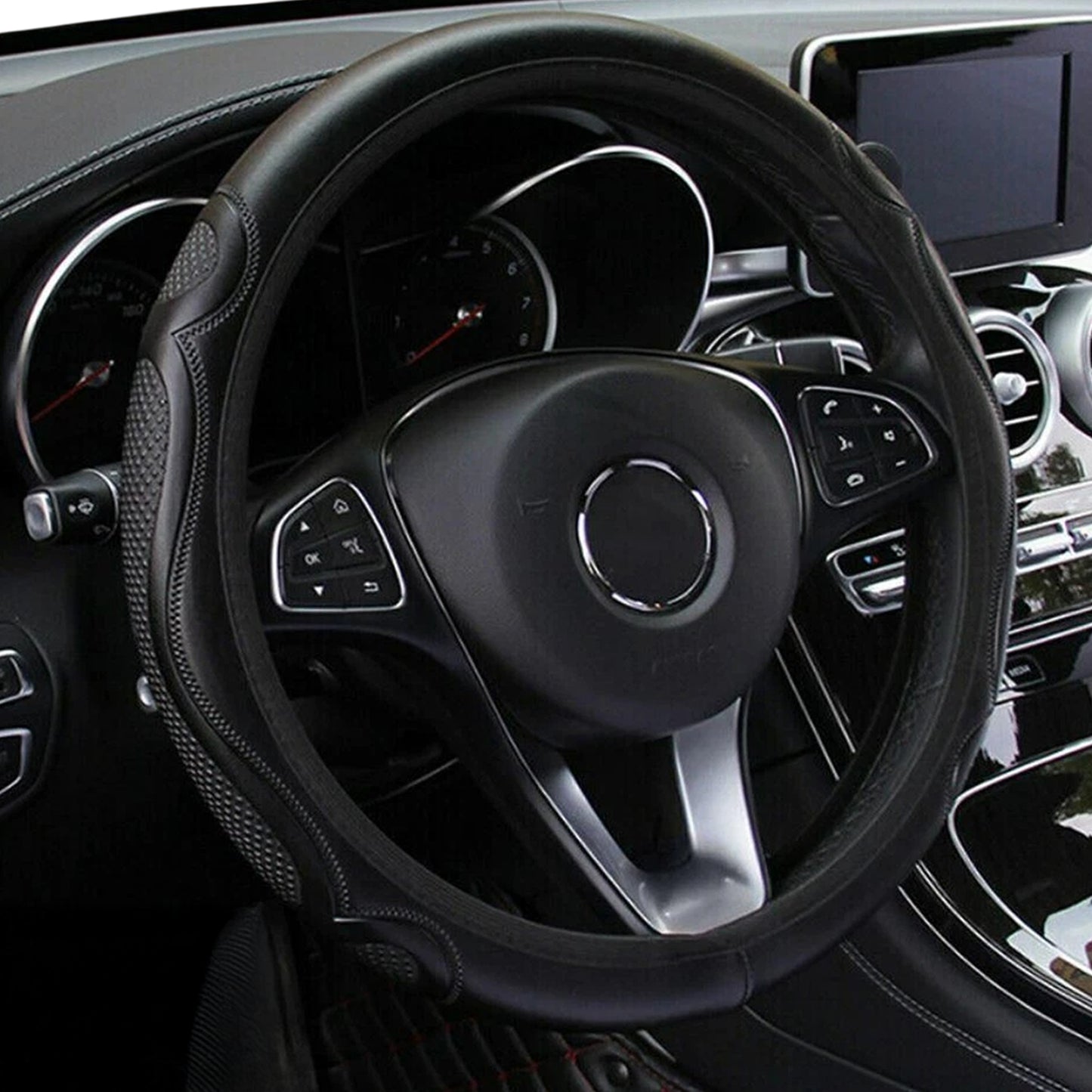 Universal Fit Steering Wheel Cover Black Leather Breathable Anti Slip Grip