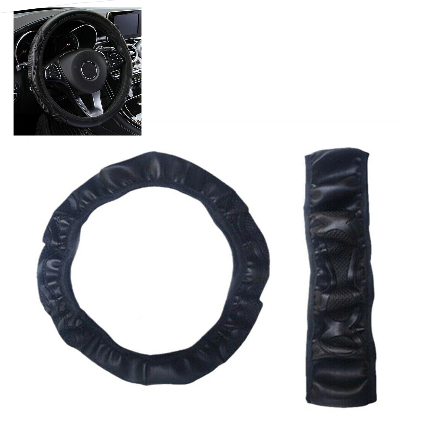 Universal Fit Steering Wheel Cover Black Leather Breathable Anti Slip Grip