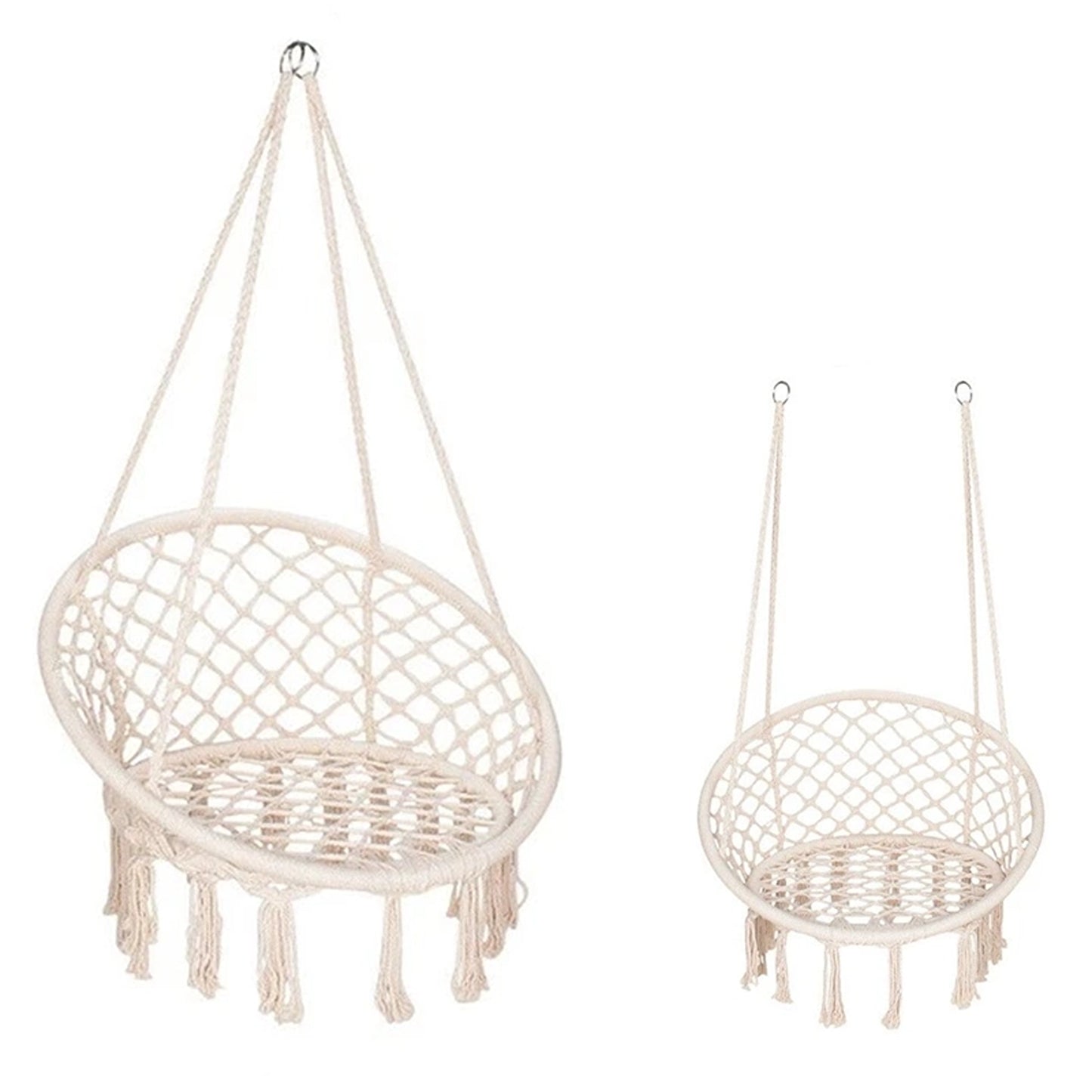 Beige Hammock Swing Chair Cotton Macrame Hanging Rope Seat