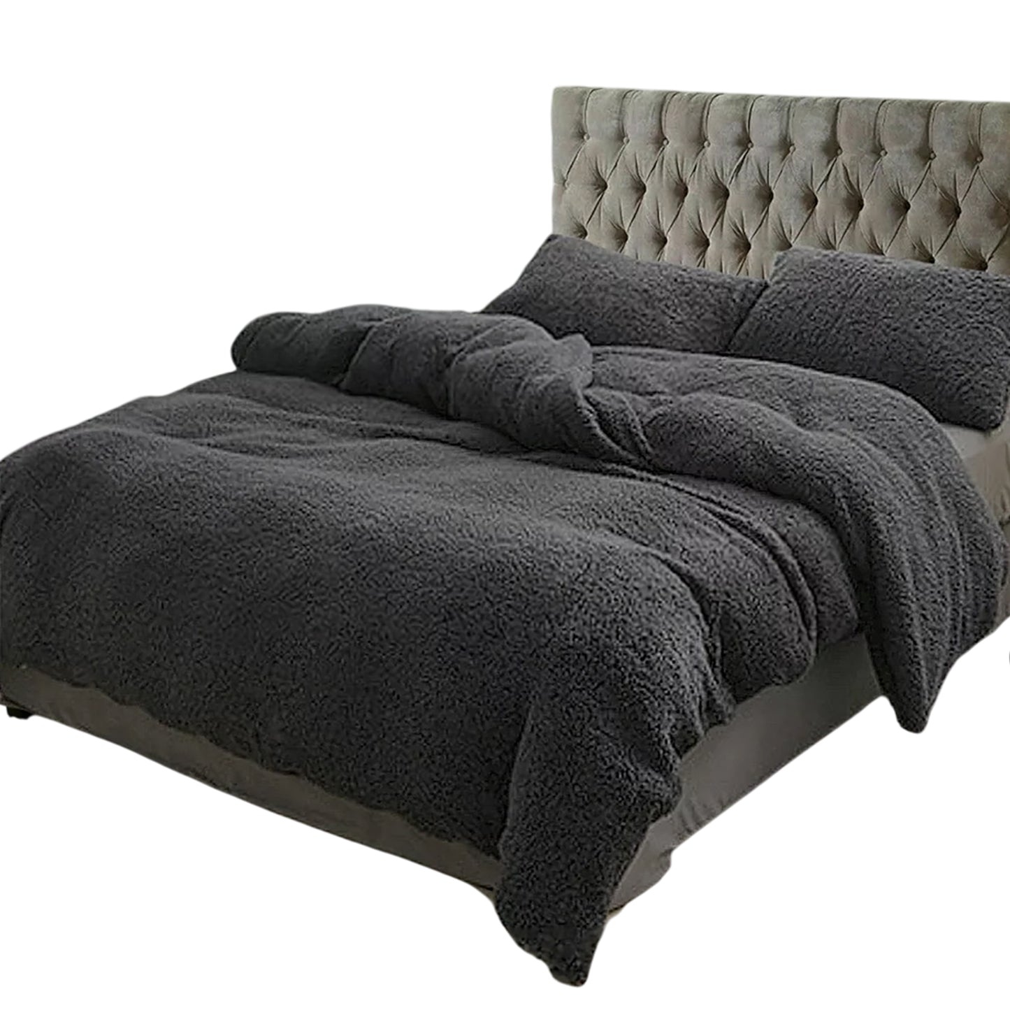 Teddy Bear Fleece Quilt Doona Duvet Cover Set - Black