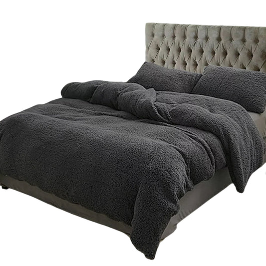 Teddy Bear Fleece Quilt Doona Duvet Cover Set - Black