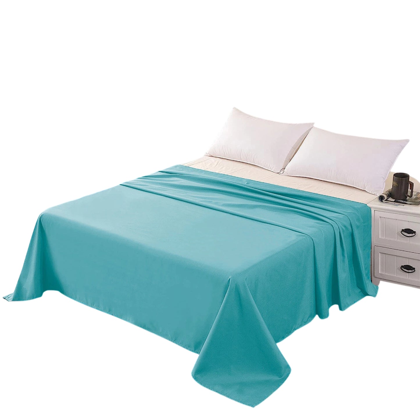 Hotel Ultra Soft Flat Sheet 2200TC Single Double Queen Super King - Ice Blue