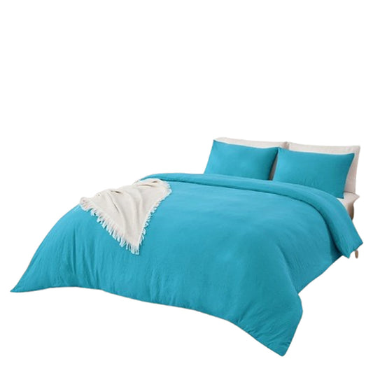 Turquoise 3 Piece Ultra Soft Quilt Doona Duvet Cover Set for All Bed Sizes