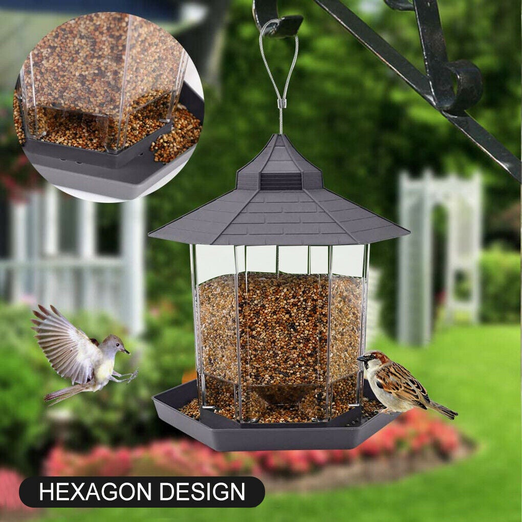 Grey Waterproof Outdoor Garden Hanging Bird Seed Container Feeder