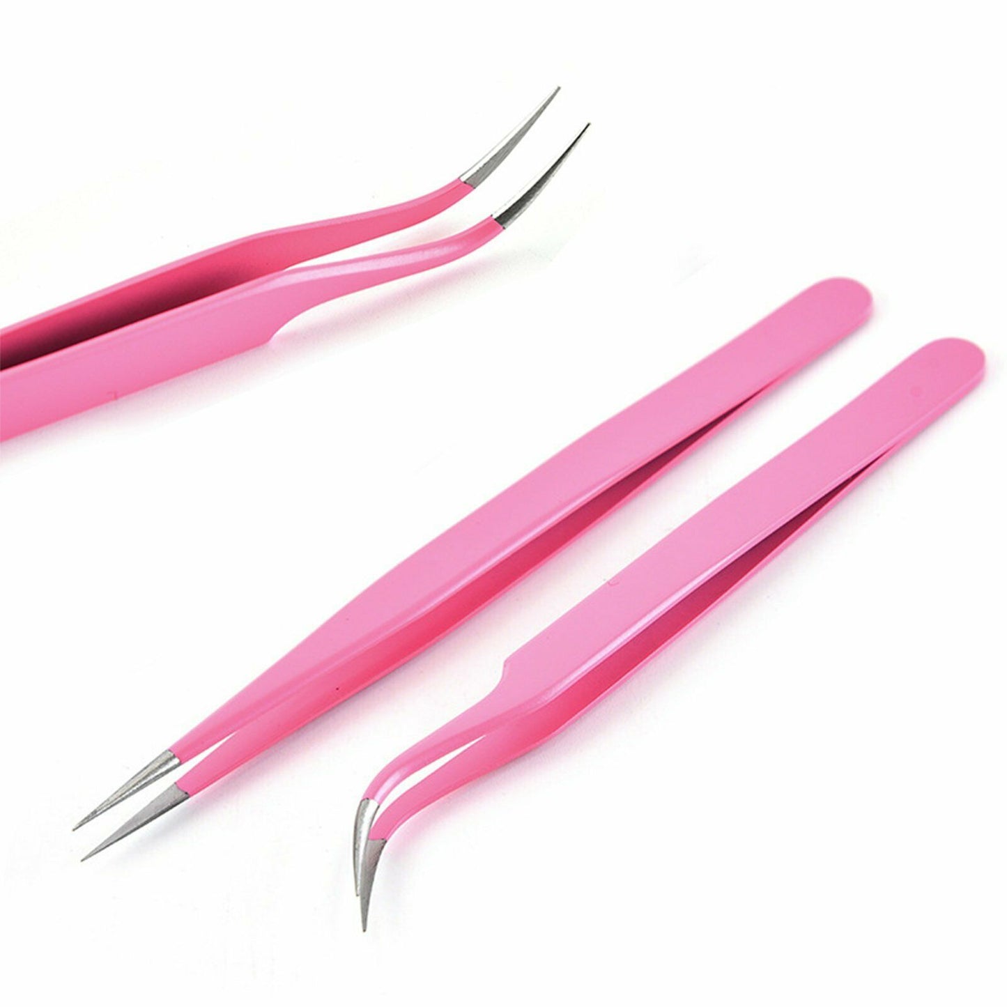 Pink Eyelash Tweezers Eye Lash Clip Remover - 2pcs